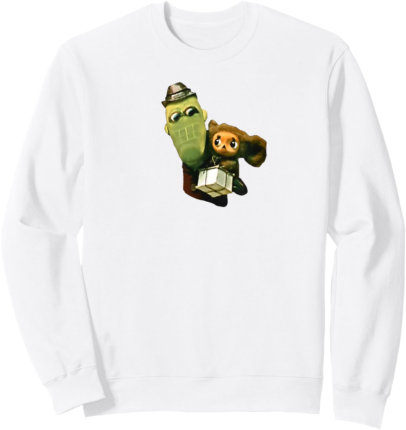 Cheburashka and Crocodile Gena Funny Russian Graphic Sweatshirt - Sweatshirt | White