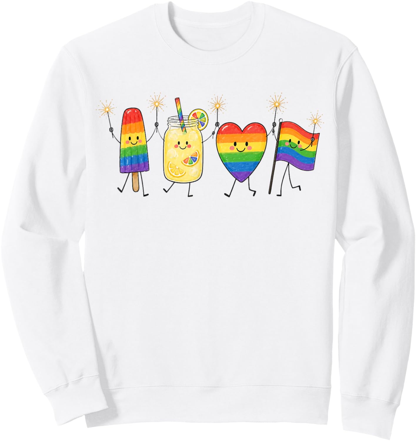 Rainbow Heart Flag Popsicle Summer Pride Month Gay LGBTQ Sweatshirt - Sweatshirt | White