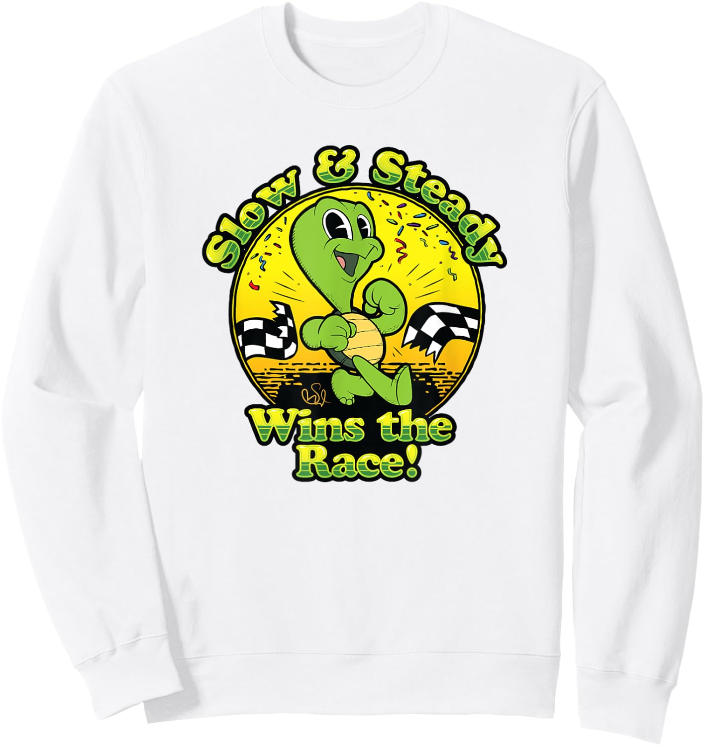 Slow and Steady Wins the Race Turtle Old School Cartoon Sweatshirt - Sweatshirt | White
