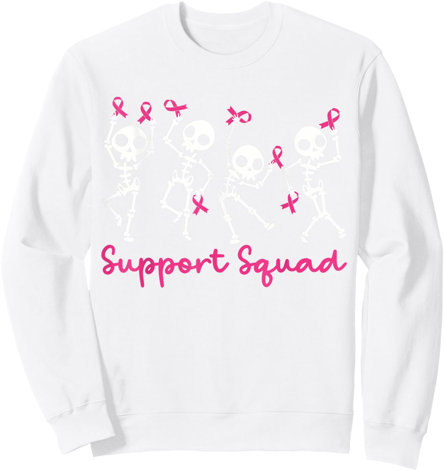 Support Squad Breast Cancer Awareness Skeleton Men Women Kid Sweatshirt - Sweatshirt | White