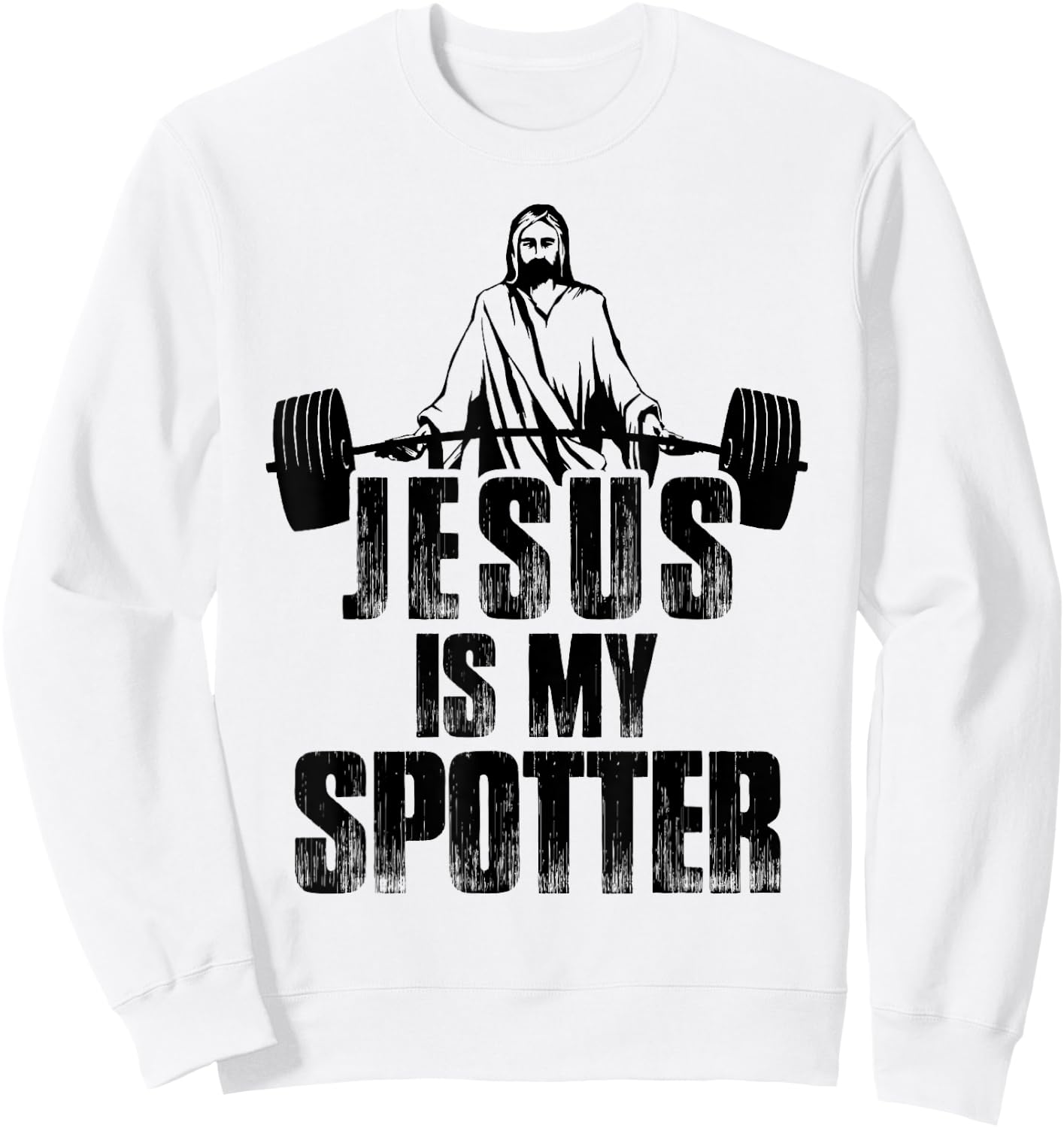 Christian Shirt Funny Gym Jesus Is My Spotter Gift Sweatshirt - Sweatshirt | White