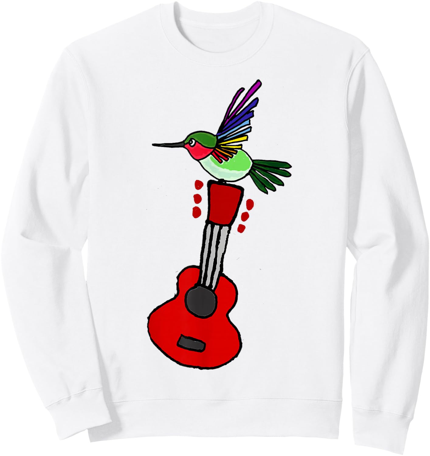 Smilenowtees Funny Hummingbird on Red Guitar Sweatshirt - Sweatshirt | White