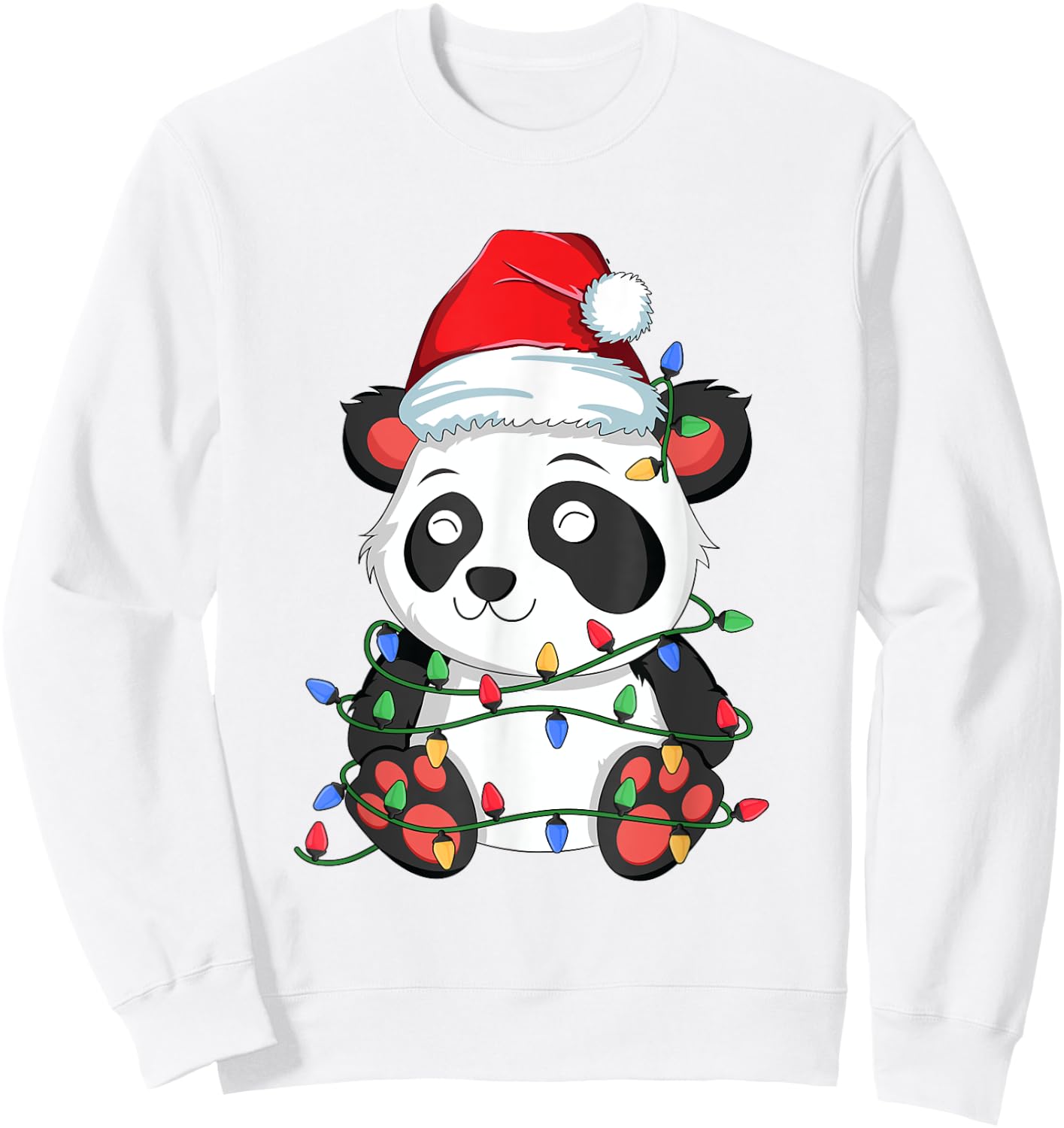 Panda Christmas Tree Lights Kawaii Bear Xmas Kids Boys Girls Sweatshirt - Sweatshirt | White