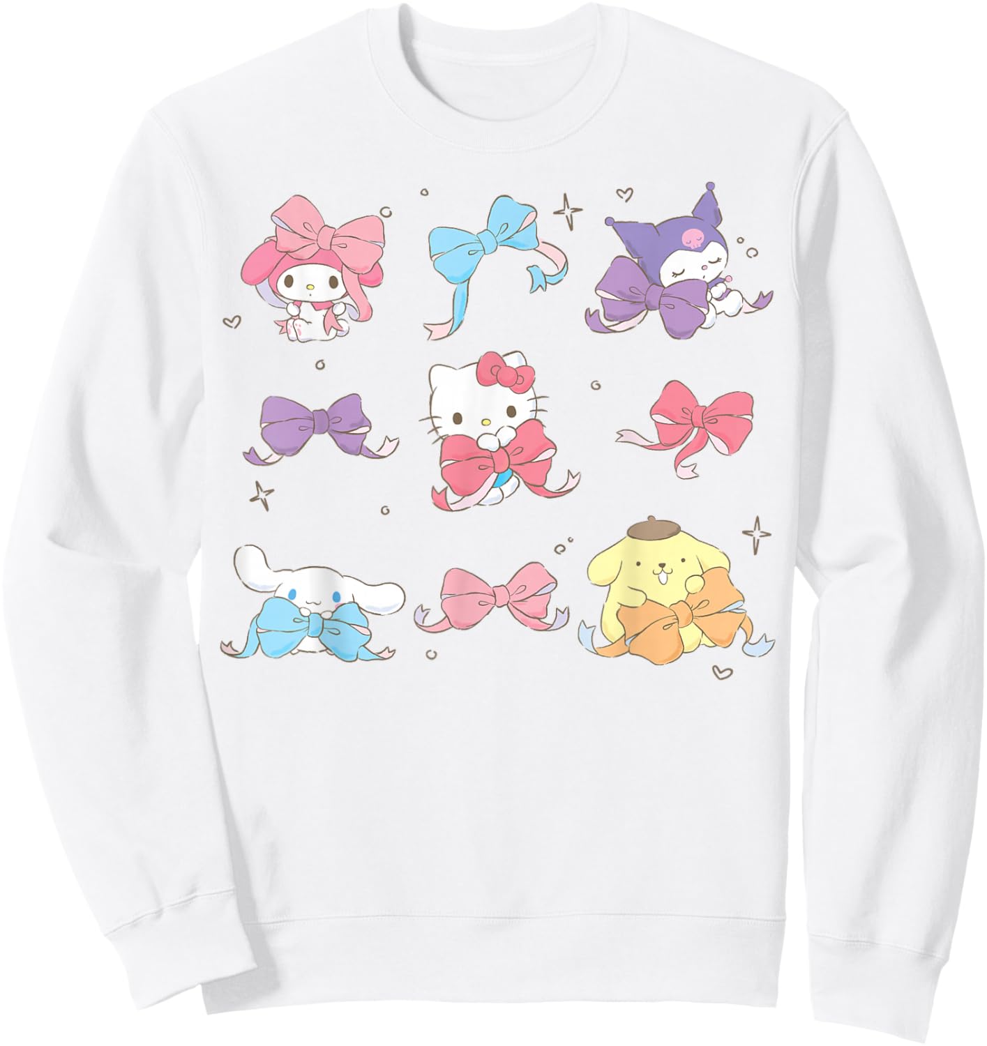 Hello Kitty and Friends Coquette Bow Grid My Melody Kuromi Sweatshirt - Sweatshirt | White