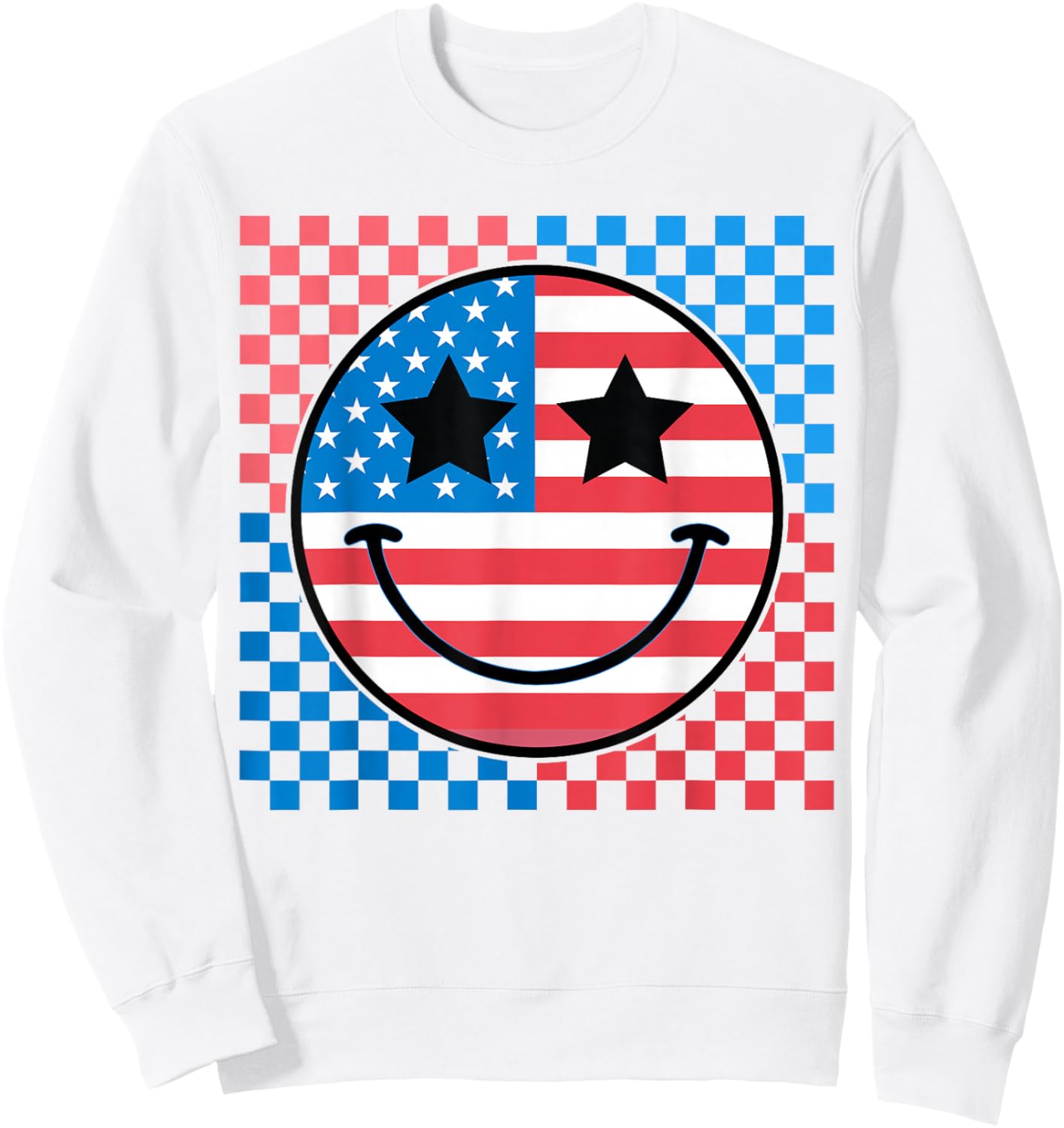 Smile Face 4th Of July Aesthetic Red White Blue USA Flag Sweatshirt - Sweatshirt | White