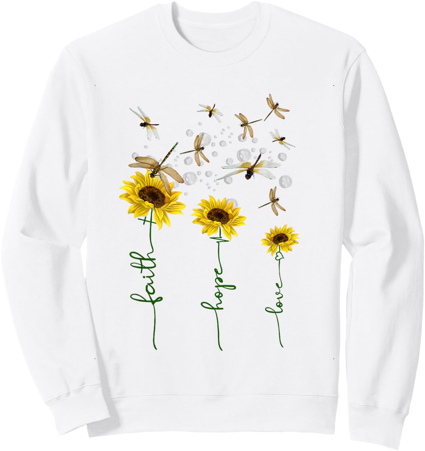 Faith Hope Love Sunflower Dragonfly Christian Gift Sweatshirt - Sweatshirt | White