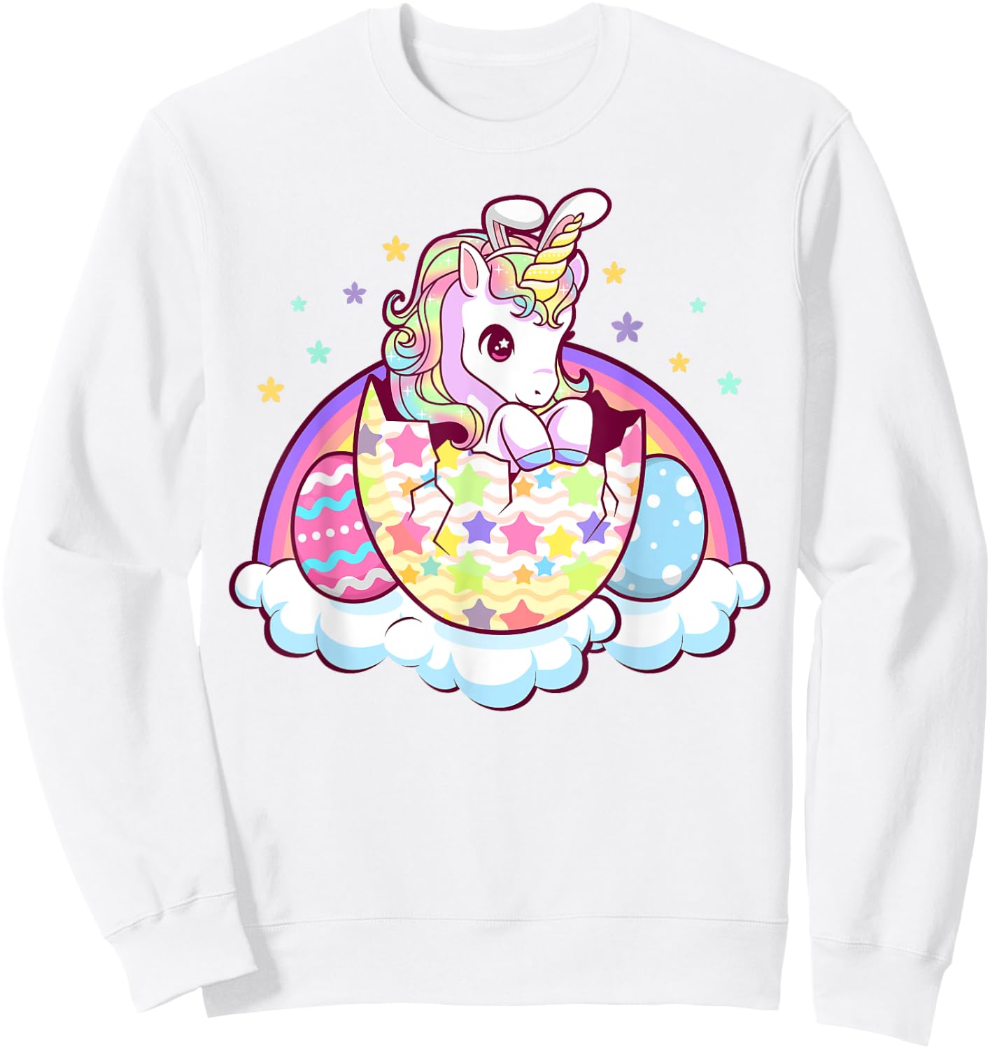 Happy Easter Unicorn Bunny Girls Kids Easter Eggs Sweatshirt - Sweatshirt | White