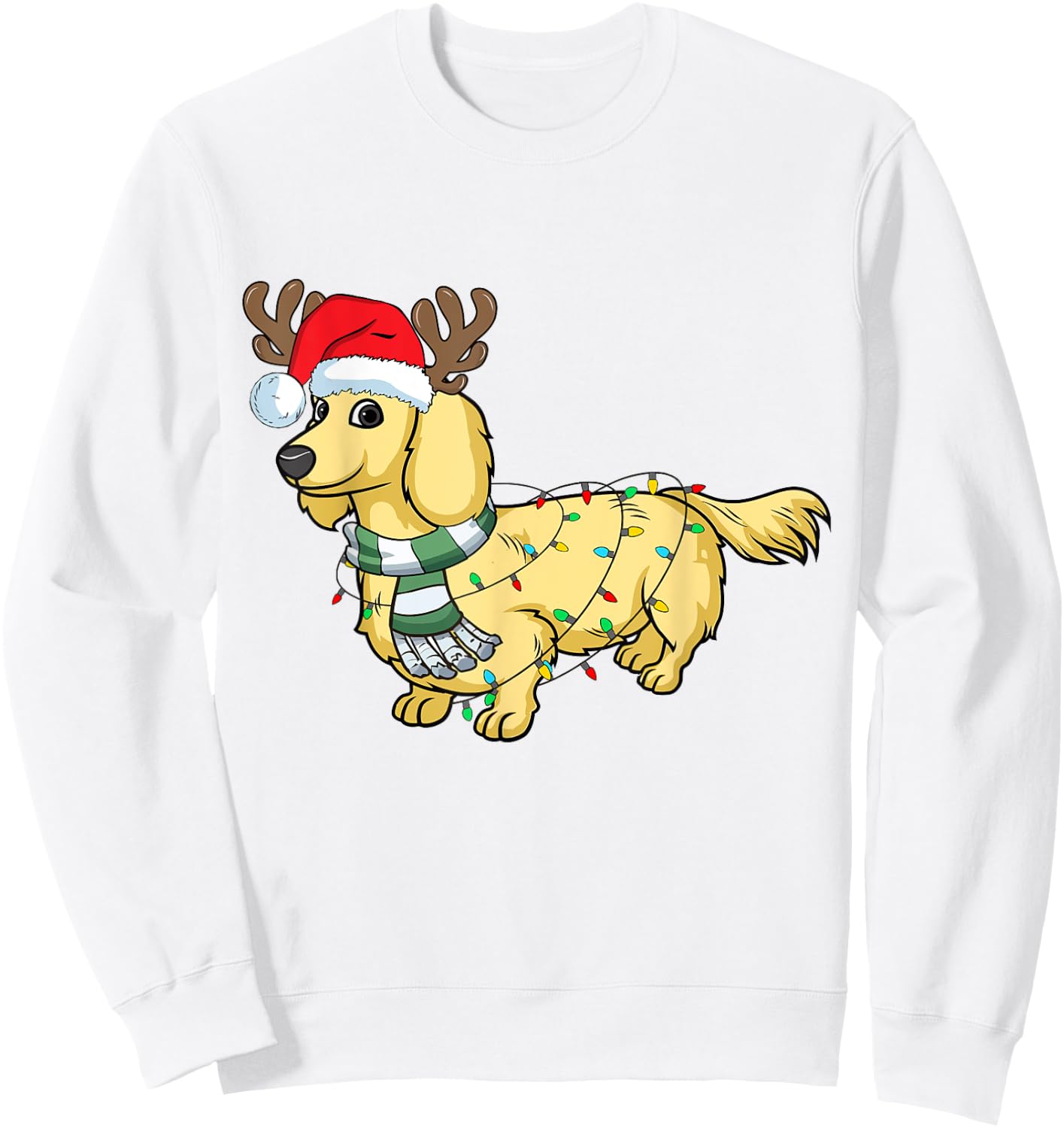 Cream Dachshund Reindeer Santa Dog Merry Christmas Sweatshirt - Sweatshirt | White