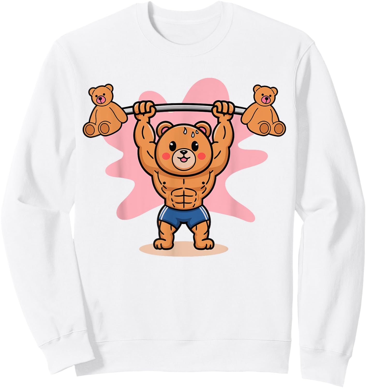 Funny Cute Teddy Bear Animal Lifting Weights Gym Workout Sweatshirt - Sweatshirt | White