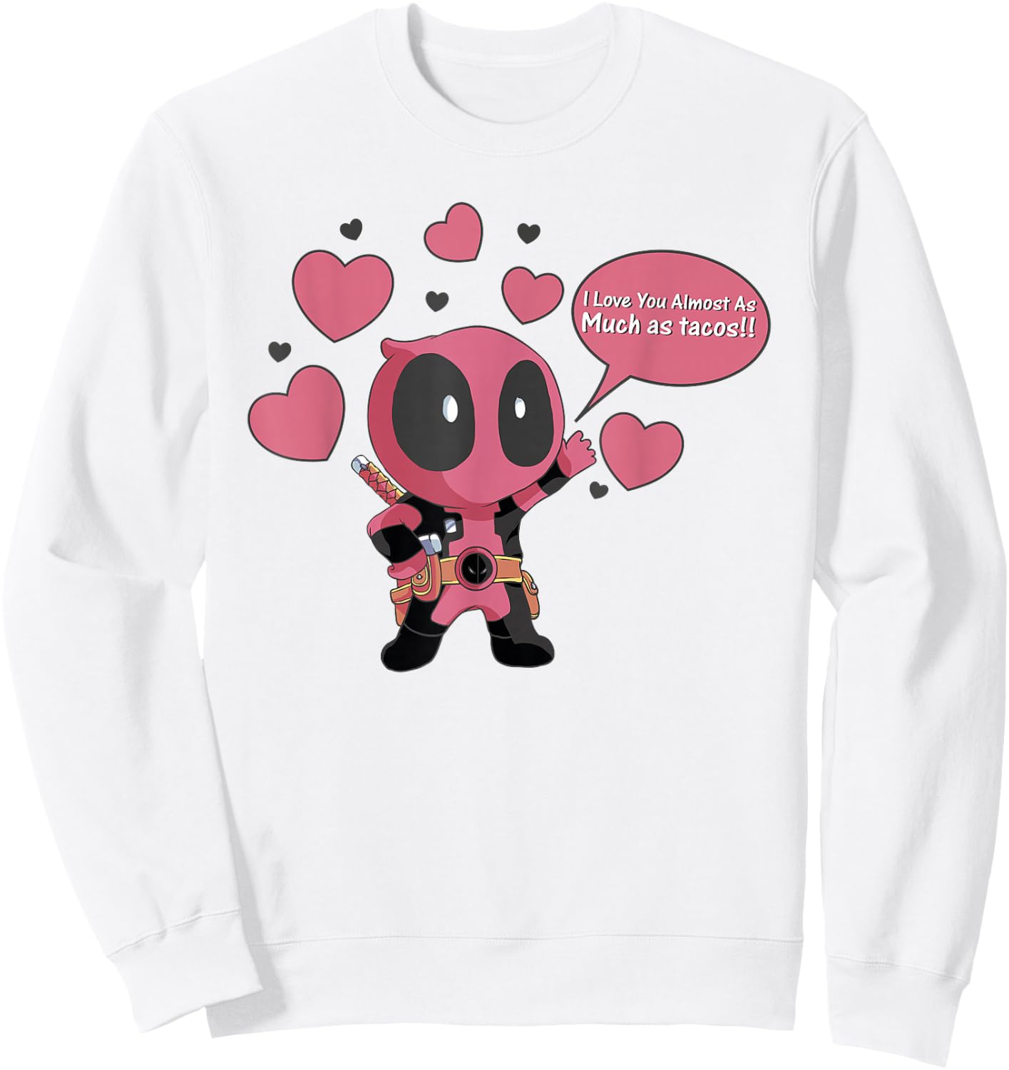 Marvel Deadpool Chibi Taco Love Valentine's Graphic Sweatshirt - Sweatshirt | White