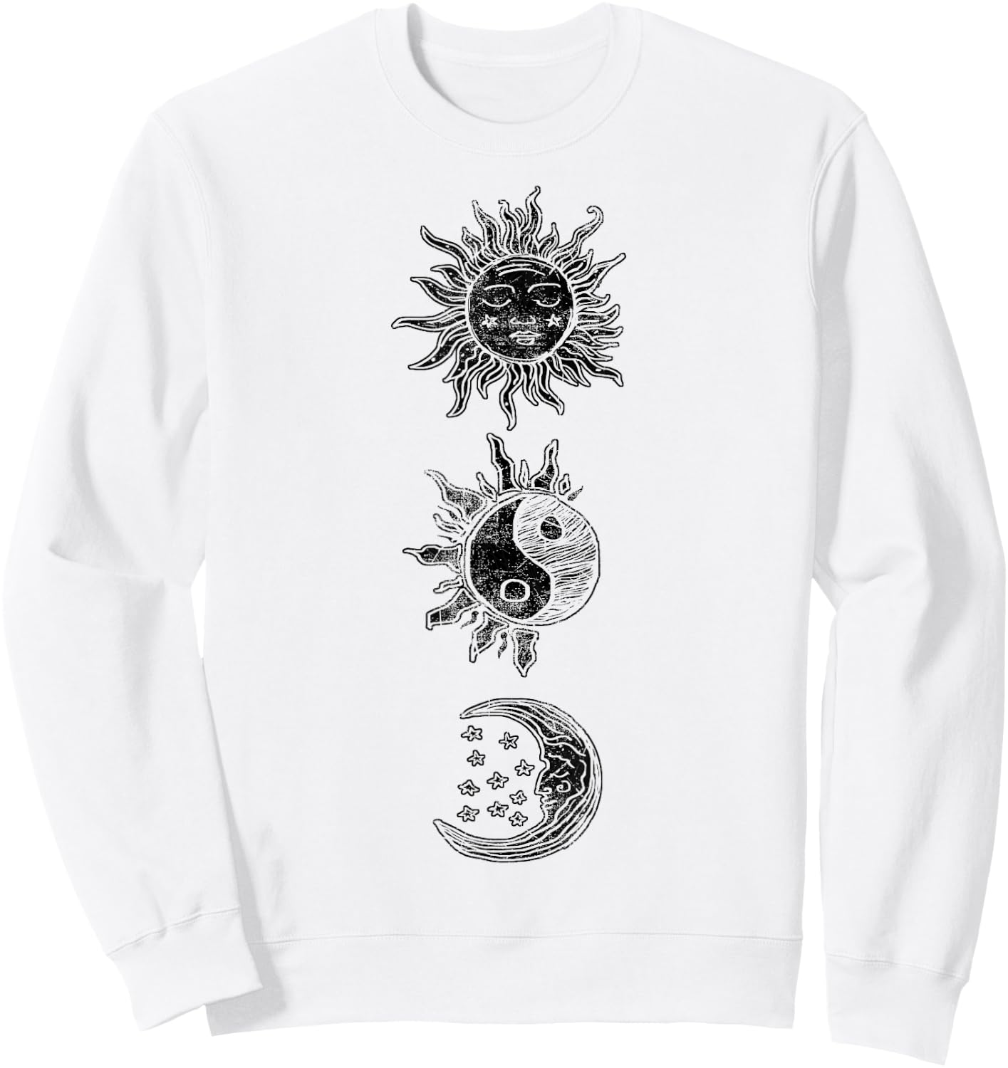Sun Moon Star Yin Yang Geometric Sweatshirt - Sweatshirt | White