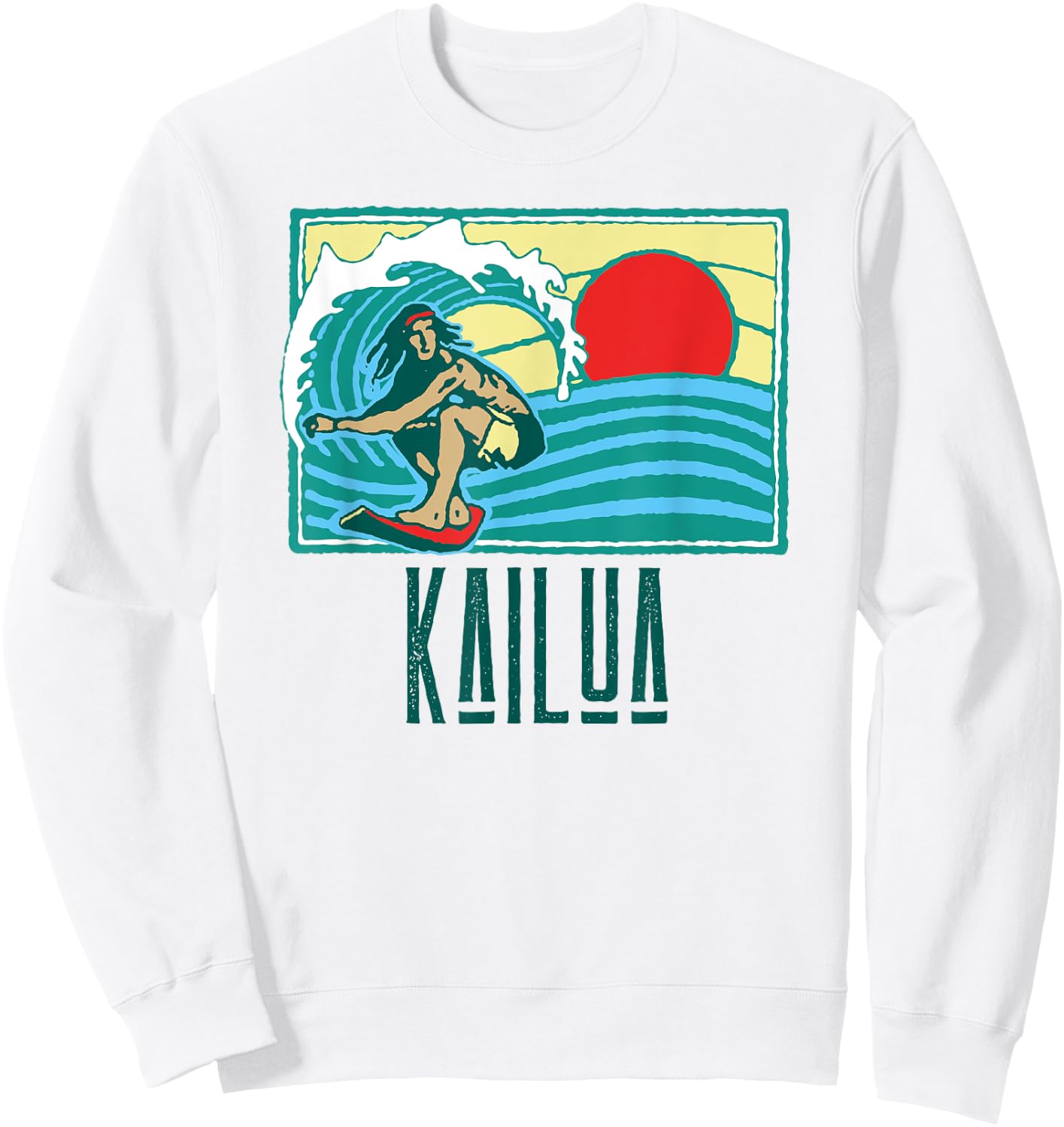 Kailua Hawaii Vintage Surfer & Wave Retro Graphic Sweatshirt - Sweatshirt | White
