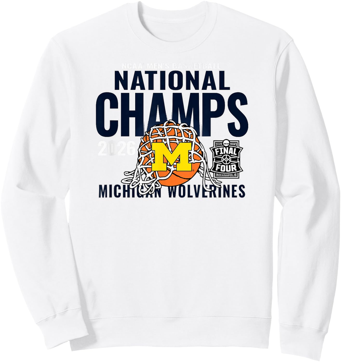 Michigan Wolverines 2026 National Champs Men's Bball Gray Sweatshirt - Sweatshirt | White