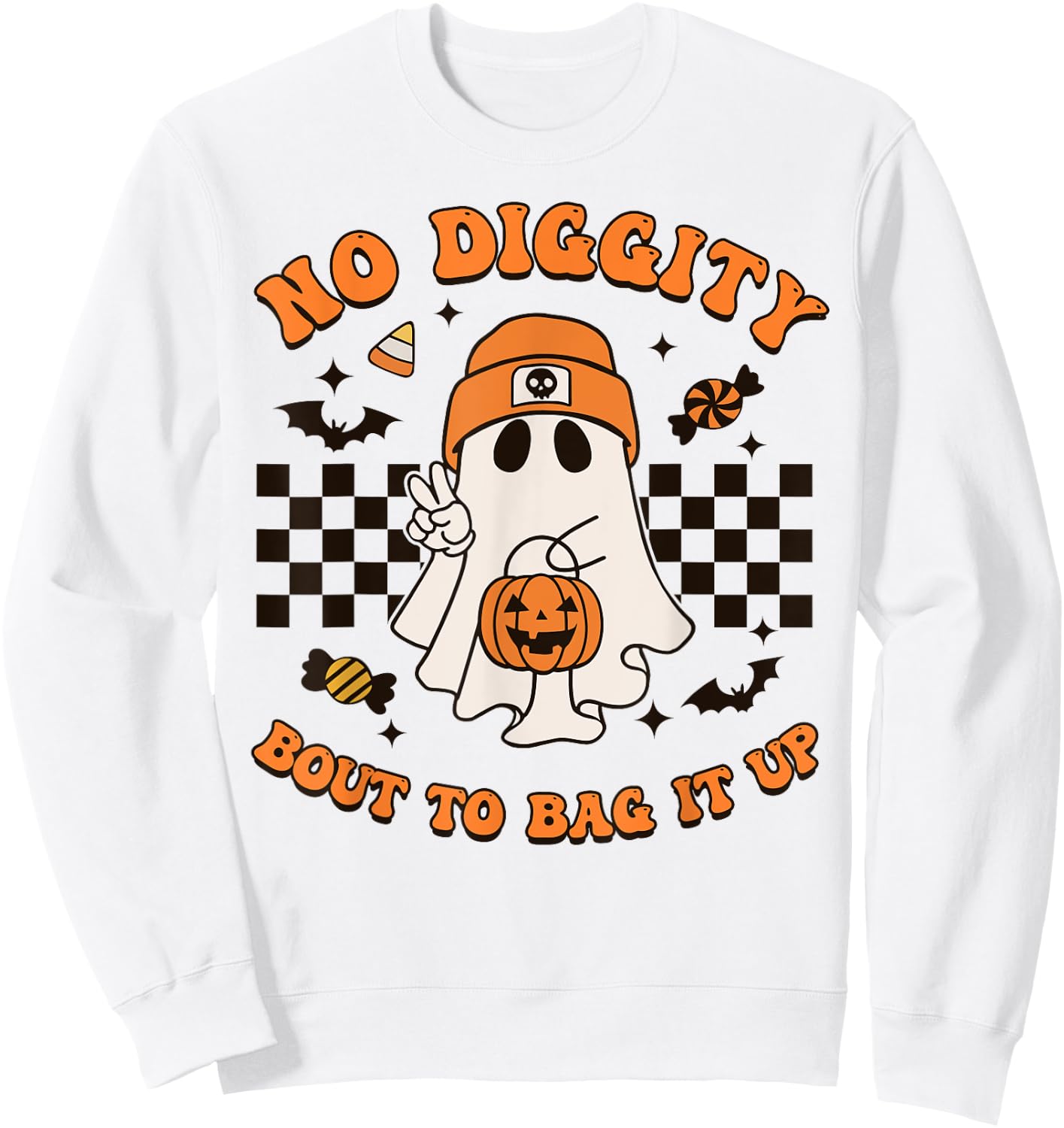 Halloween Ghost No Diggity Bout to Bag it Up Toddler Kids Sweatshirt - Sweatshirt | White