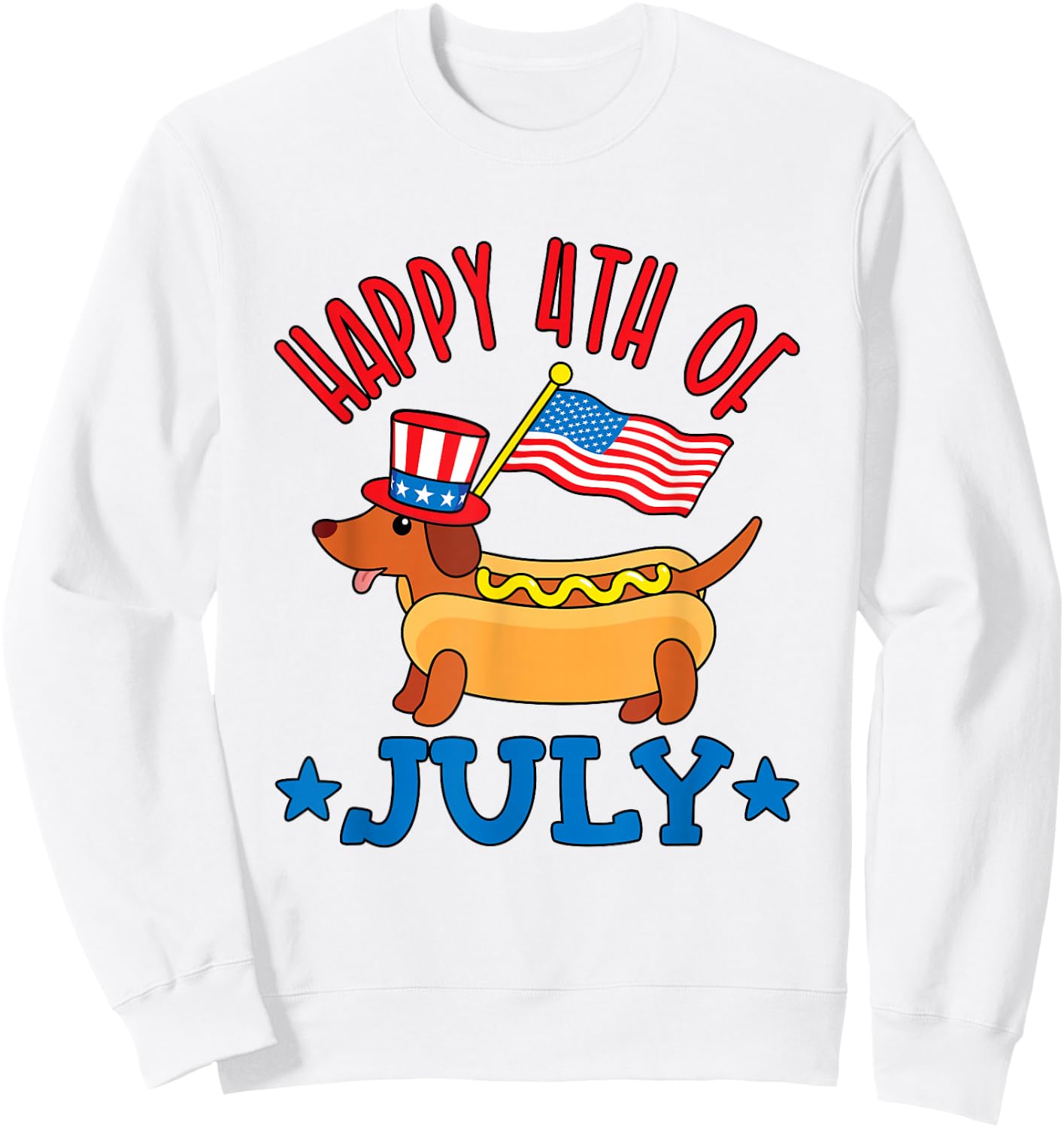 Patriotic Dachshund Cute Hot Dog Fourth of July 4th Flag Kids Men Sweatshirt - Sweatshirt | White