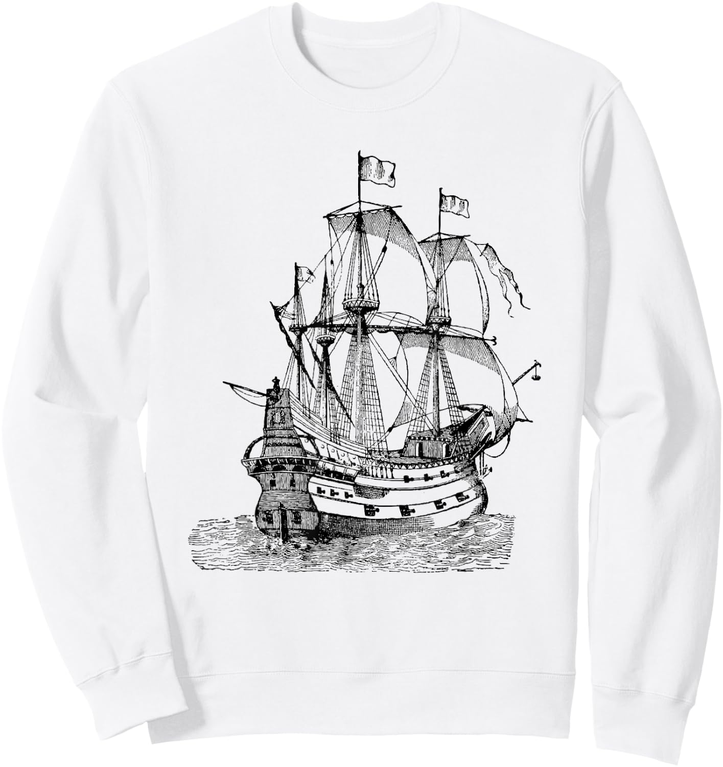Cool Graphic Design Old Pirate Ship Sweatshirt - Sweatshirt | White