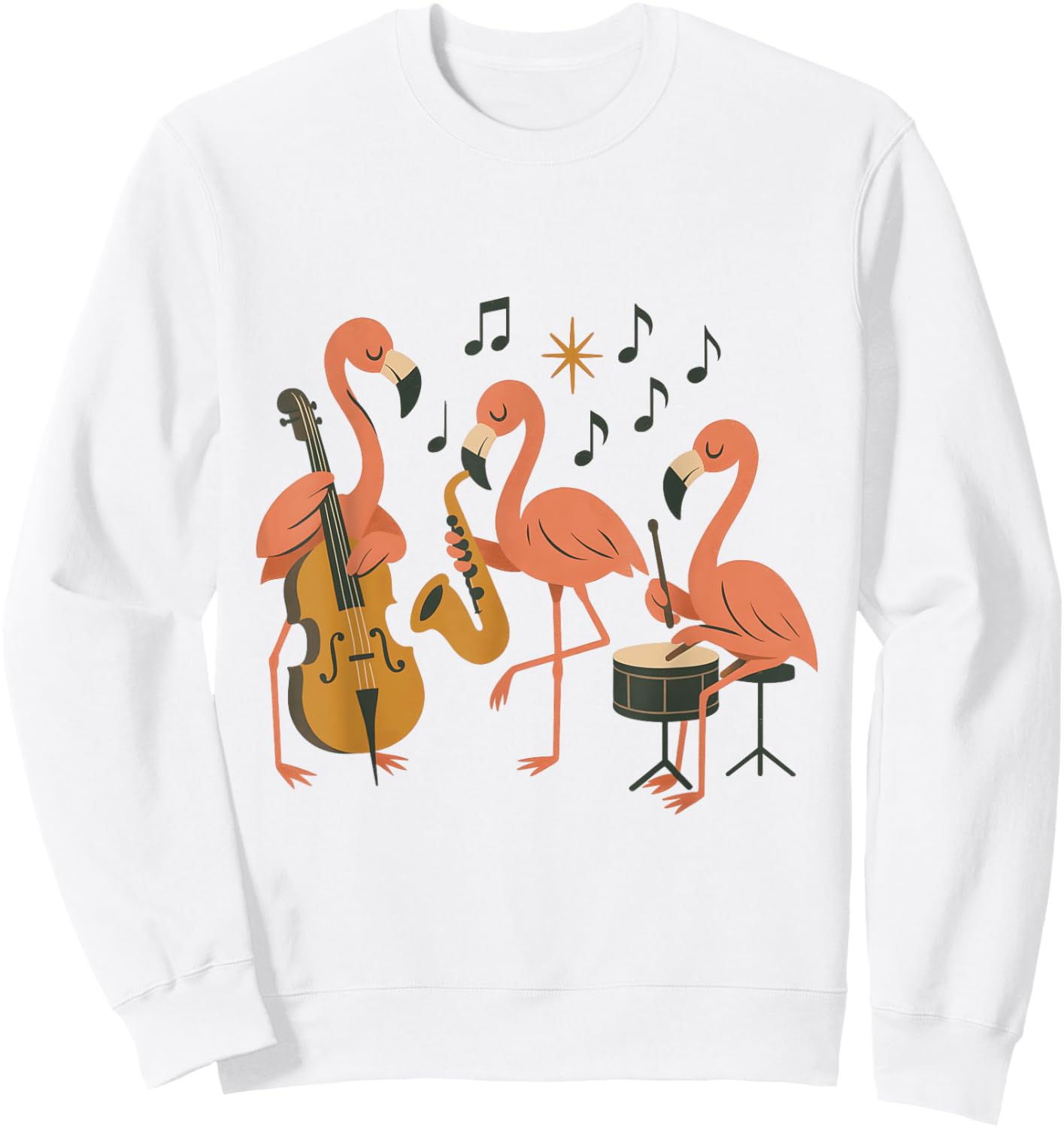 Funny Cartoon Flamingo Jazz Band Animal Music Graphic Sweatshirt - Sweatshirt | White