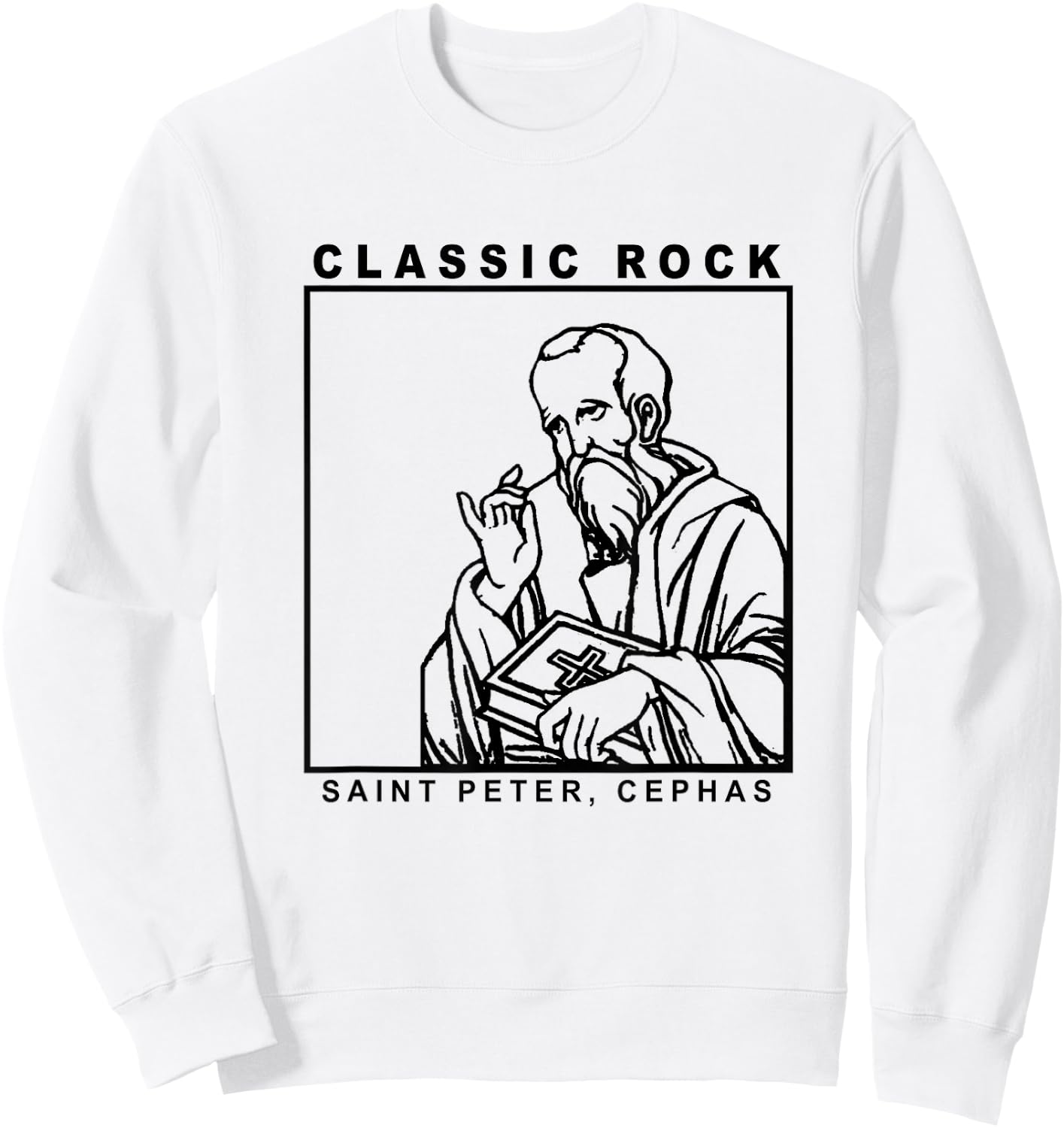 Saint Peter Classic Rock Catholic Vibe Petros Upon This Rock Sweatshirt - Sweatshirt | White