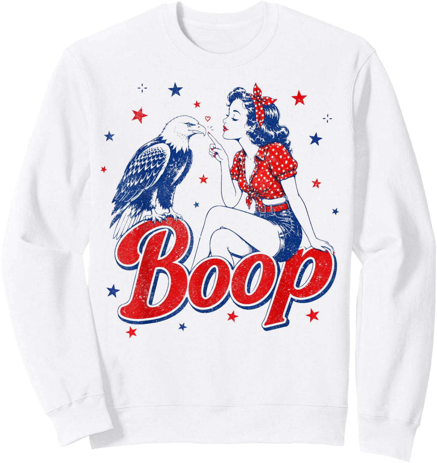 Boop Vintage USA Girl and Eagle Funny 4th of July 2026 Sweatshirt - Sweatshirt | White