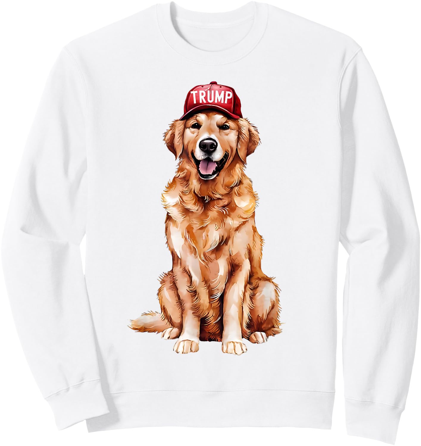 Golden Retriever Wearing Trump Hat Support Trump President Sweatshirt - Sweatshirt | White