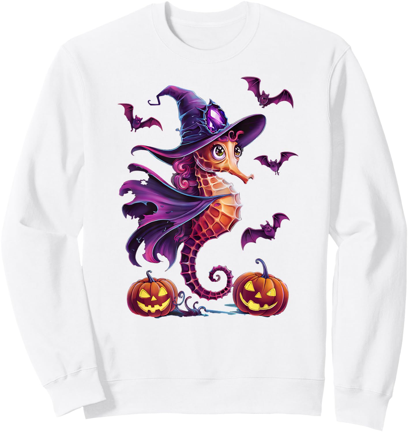 Aquarium Fish Tank Magical Seahorse with Halloween Pumpkins Sweatshirt - Sweatshirt | White