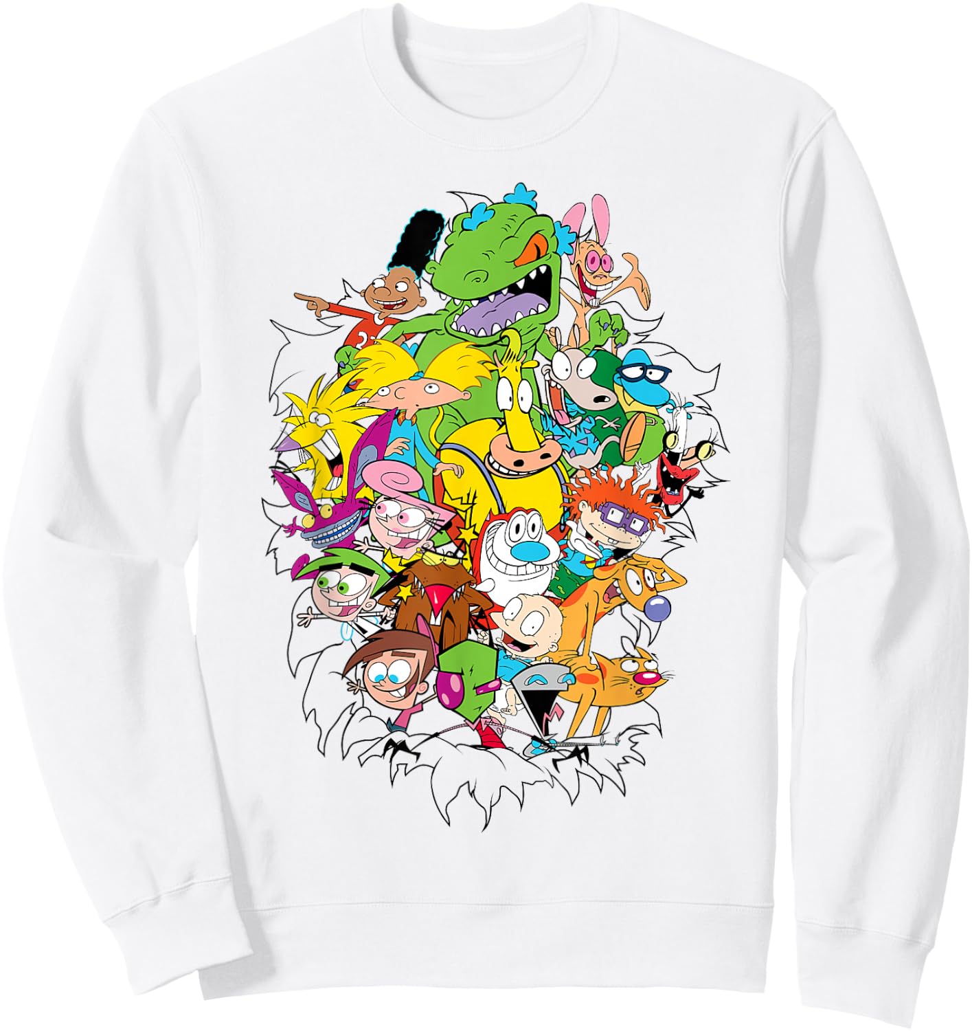 Nickelodeon Classic Characters Bursting Through Sweatshirt - Sweatshirt | White