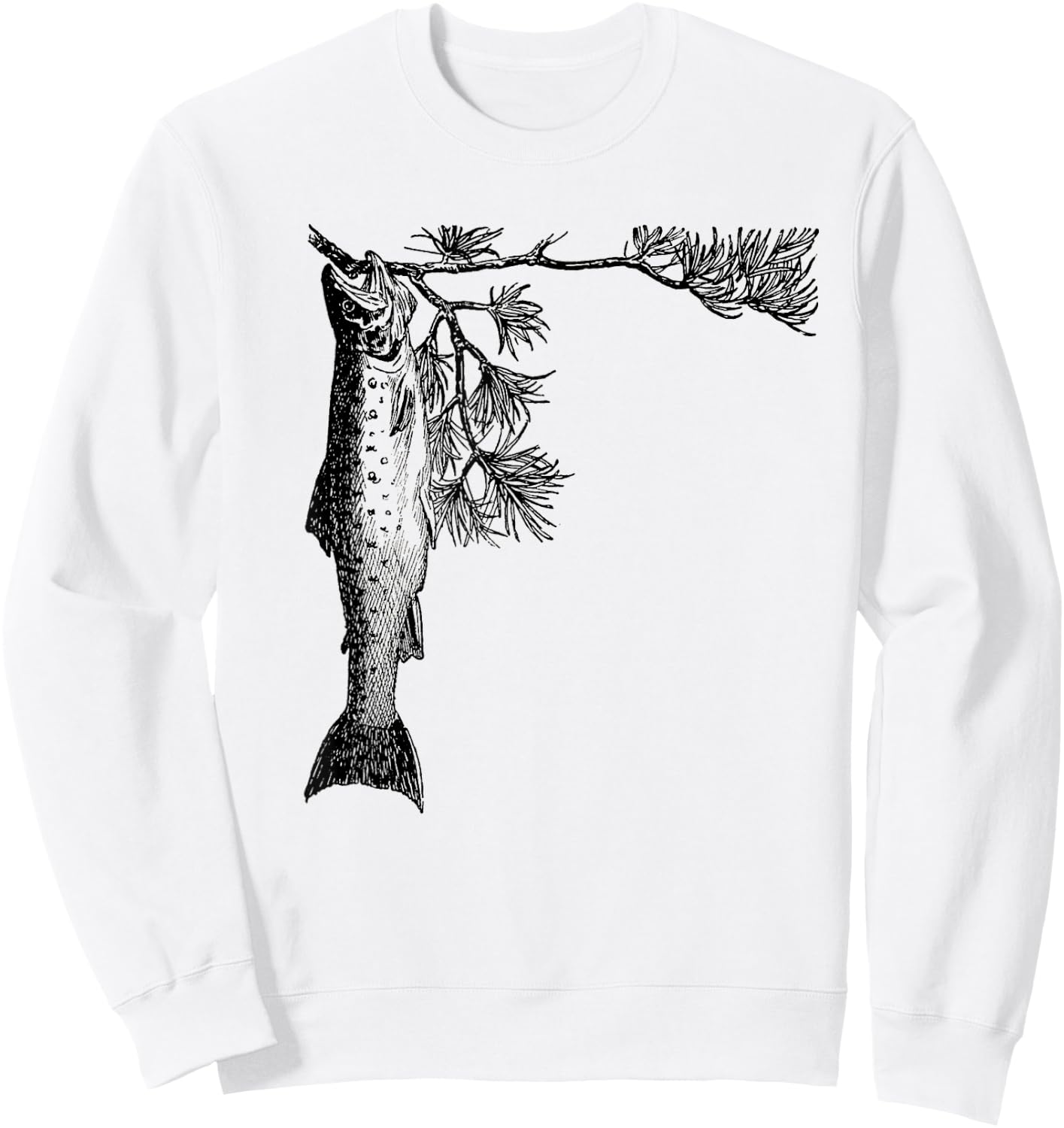 Retro Trout Fishing Tree Pine Shirt - Brook Fish Sweatshirt - Sweatshirt | White