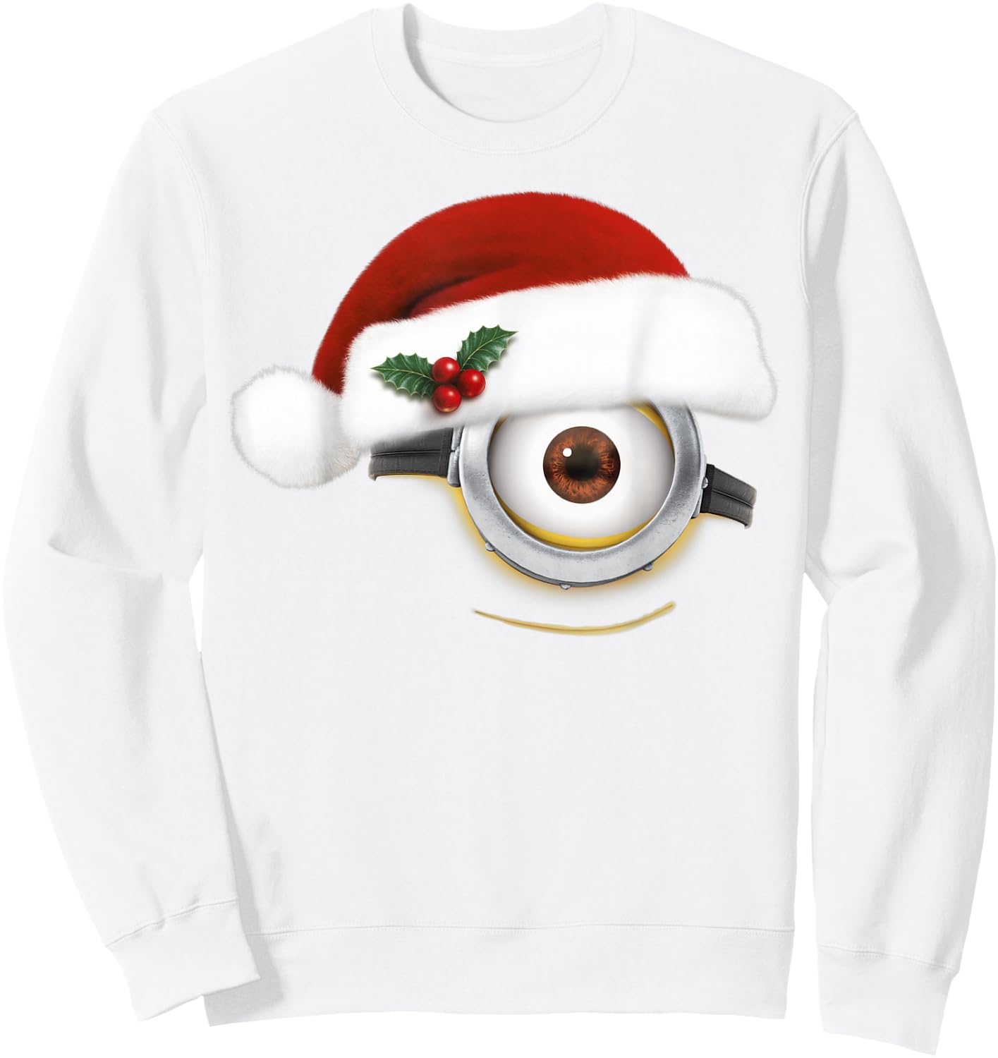Despicable Me Minions Christmas Santa Hat Big Face Sweatshirt - Sweatshirt | White