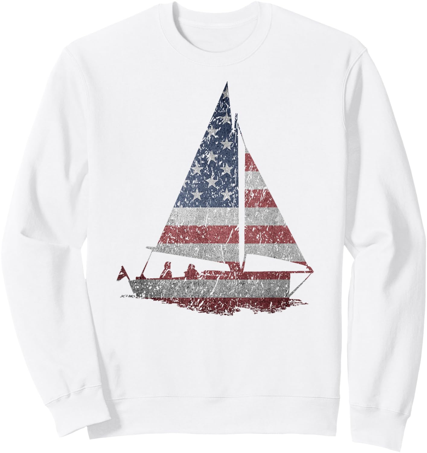 Distressed Stars & Stripes Sailboat Sailing Adventure Sweatshirt - Sweatshirt | White
