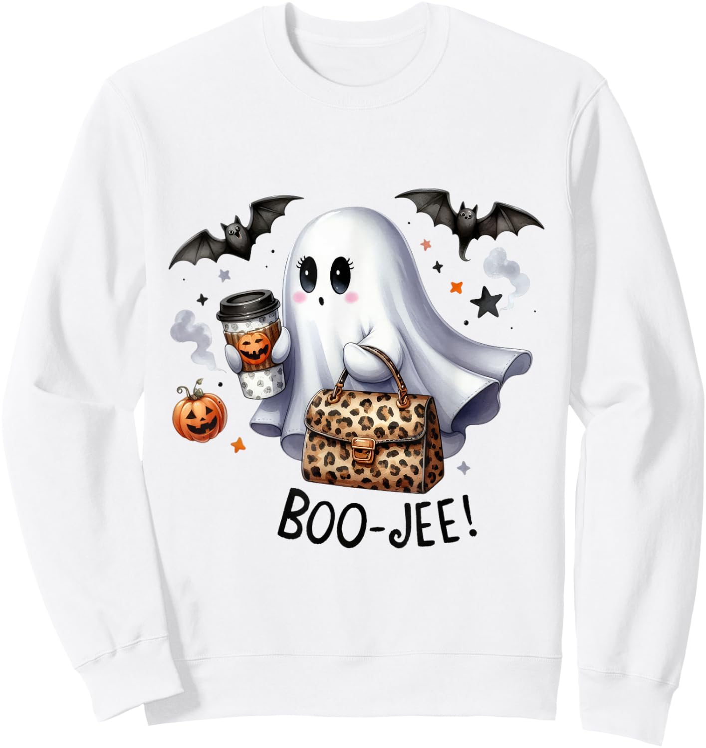 Boo Jee Halloween Ghost Party Costume Women Girl Sweatshirt - Sweatshirt | White