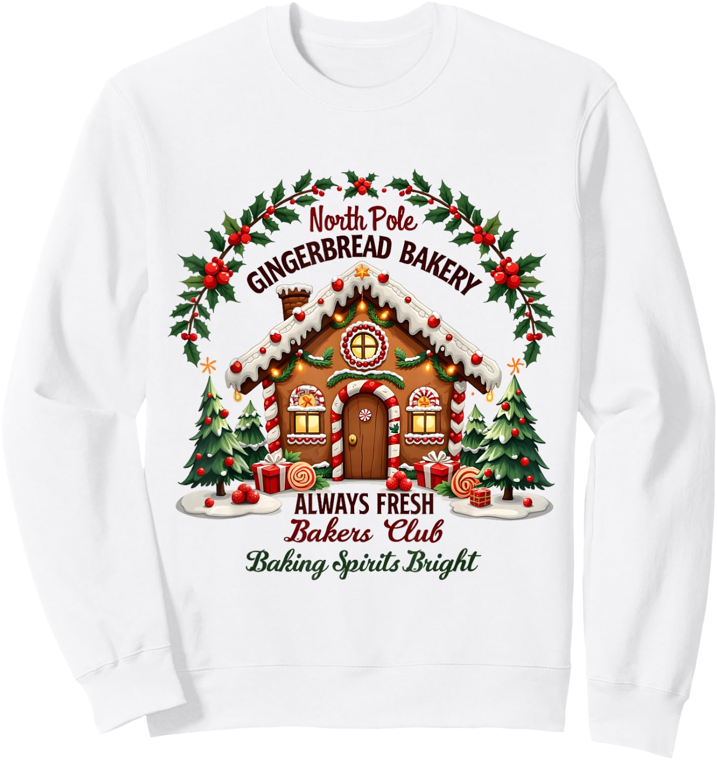 Xmas North Pole Gingerbread Bakery Baking Spirits Bright Sweatshirt - Sweatshirt | White