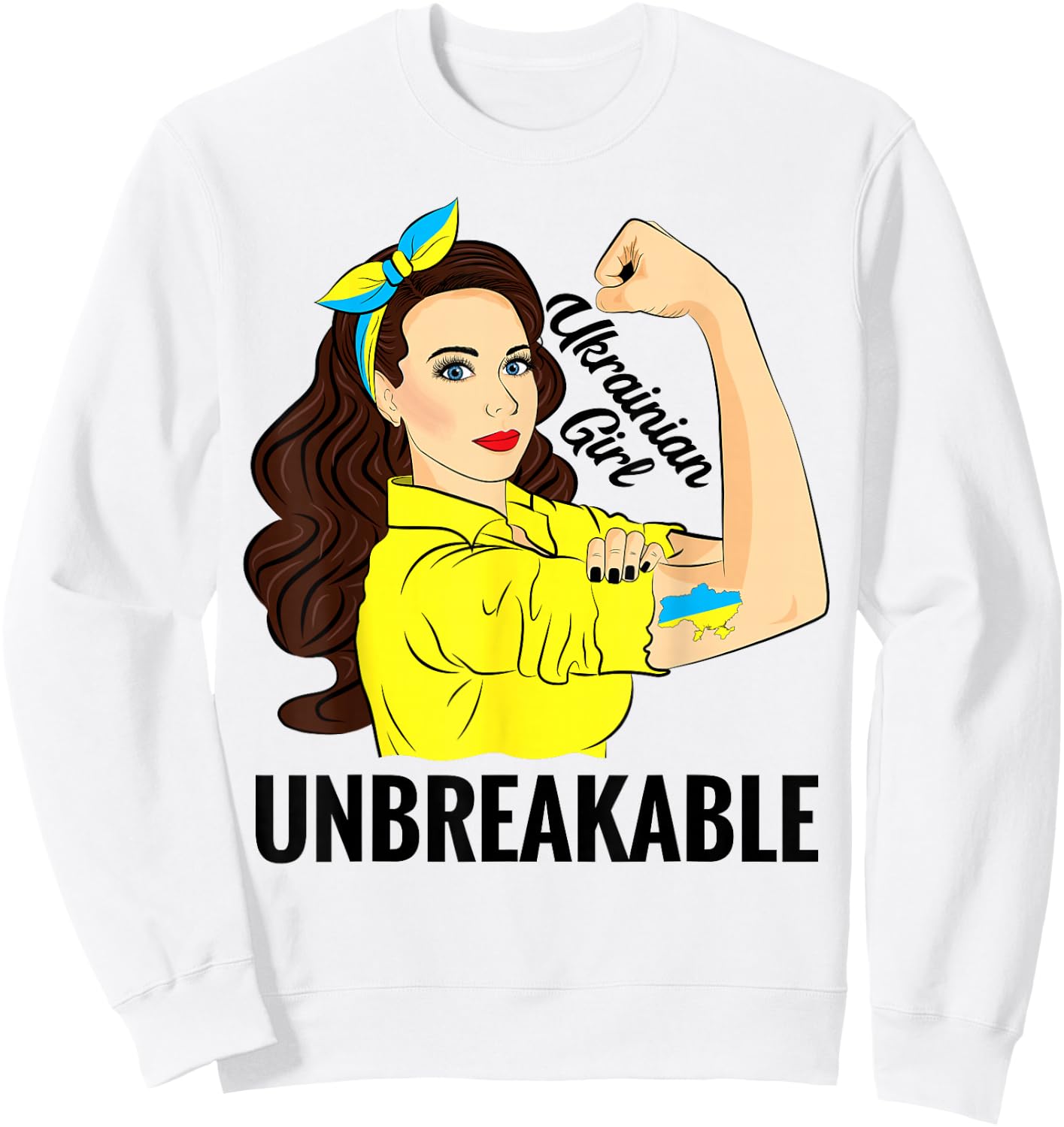 Ukrainian Women Girl Unbreakable Ukraine Flag Sweatshirt - Sweatshirt | White