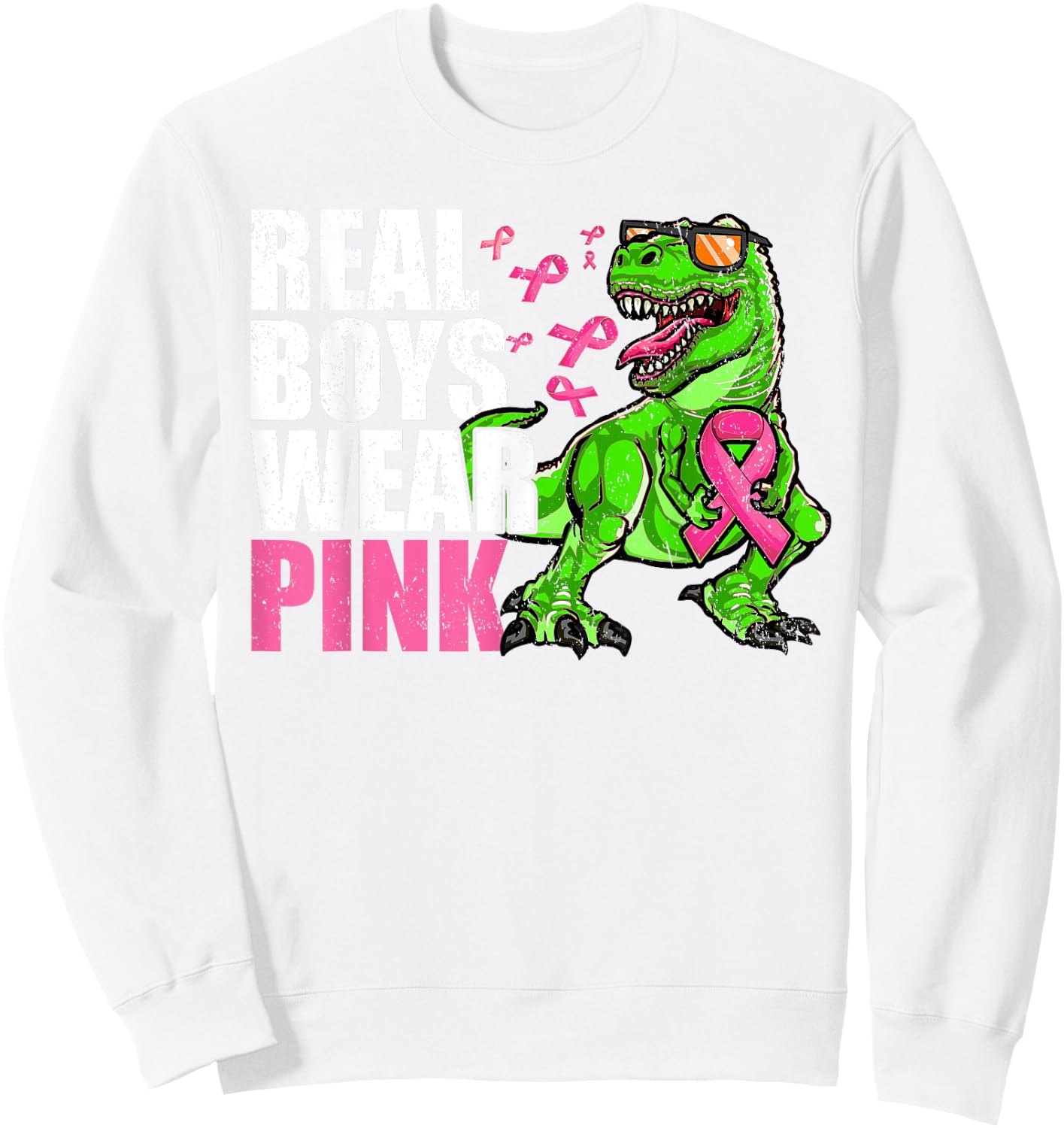 Breast Cancer Youths Toddlers, T Rex Breast Cancer Boys Kids Sweatshirt - Sweatshirt | White