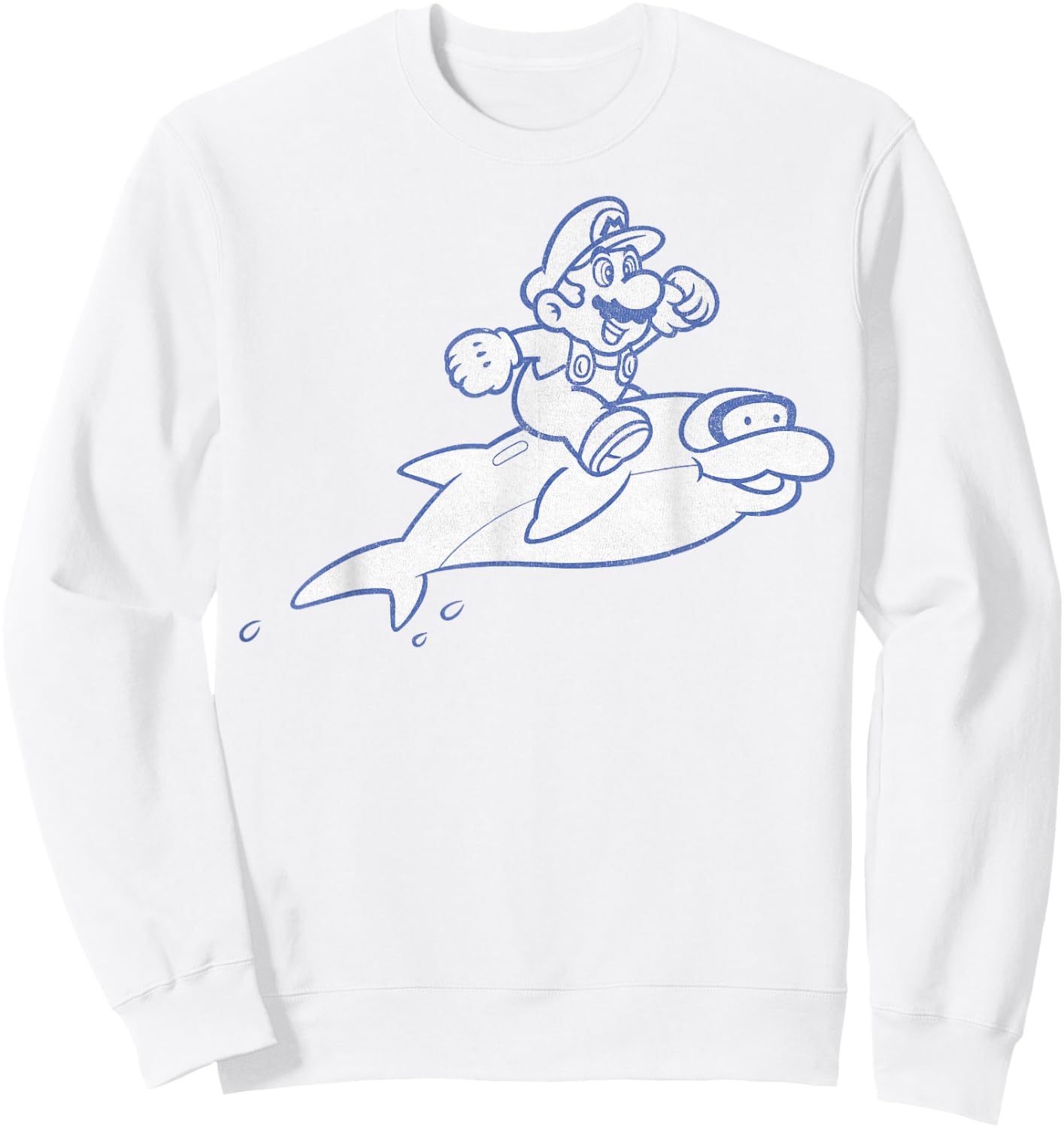Super Mario Retro Dolphin Ride Outline Graphic Sweatshirt - Sweatshirt | White