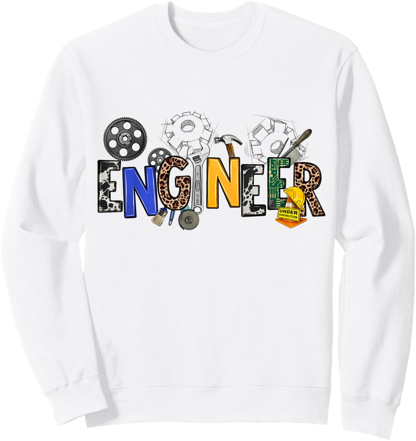 Cool Engineer Design With Engineering Tools and Gears Sweatshirt - Sweatshirt | White