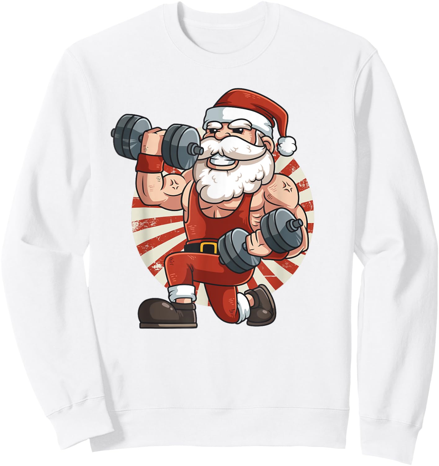 Santa Claus Weightlifting Gym Fitness Training Christmas Sweatshirt - Sweatshirt | White