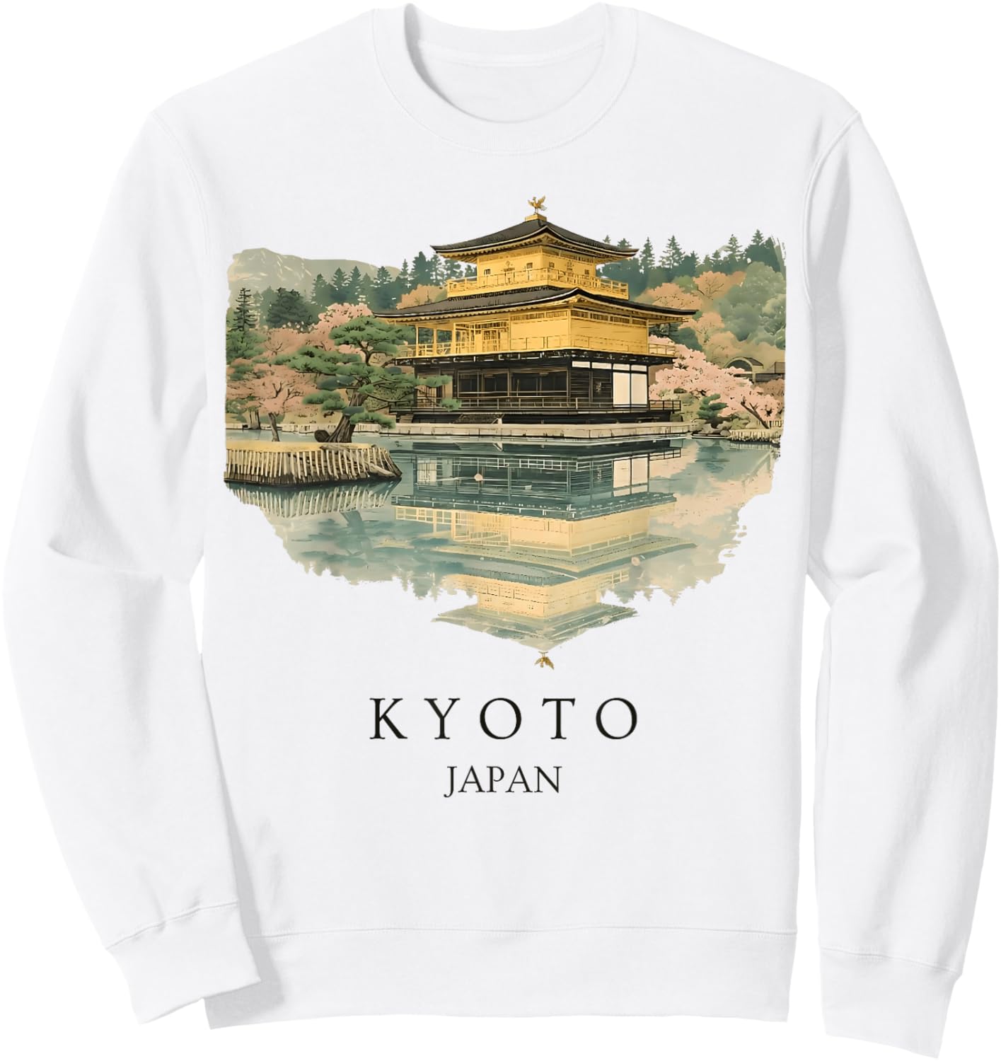 Kyoto Japan Vintage Travel Art Kinkaku-ji Golden Pavilion Sweatshirt - Sweatshirt | White
