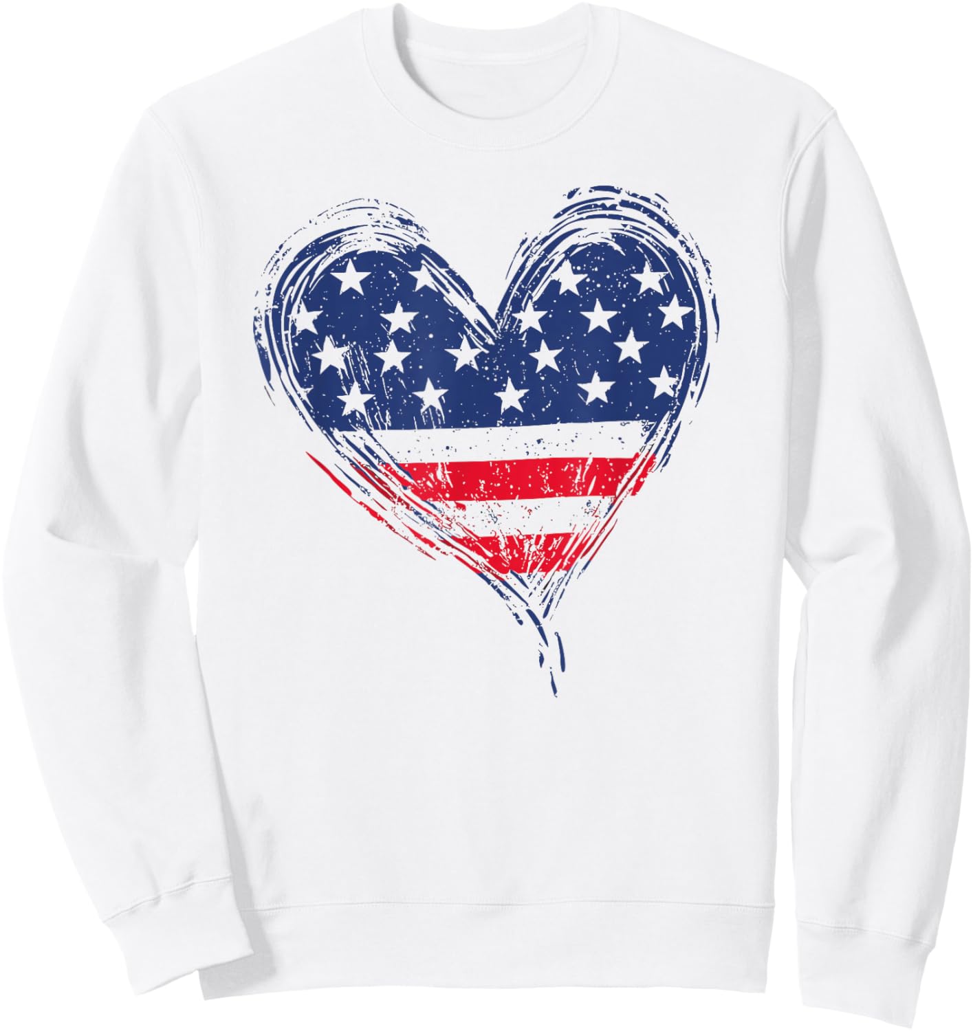 American Flag Heart Patriotic Stars And Stripes 4th of July Sweatshirt - Sweatshirt | White