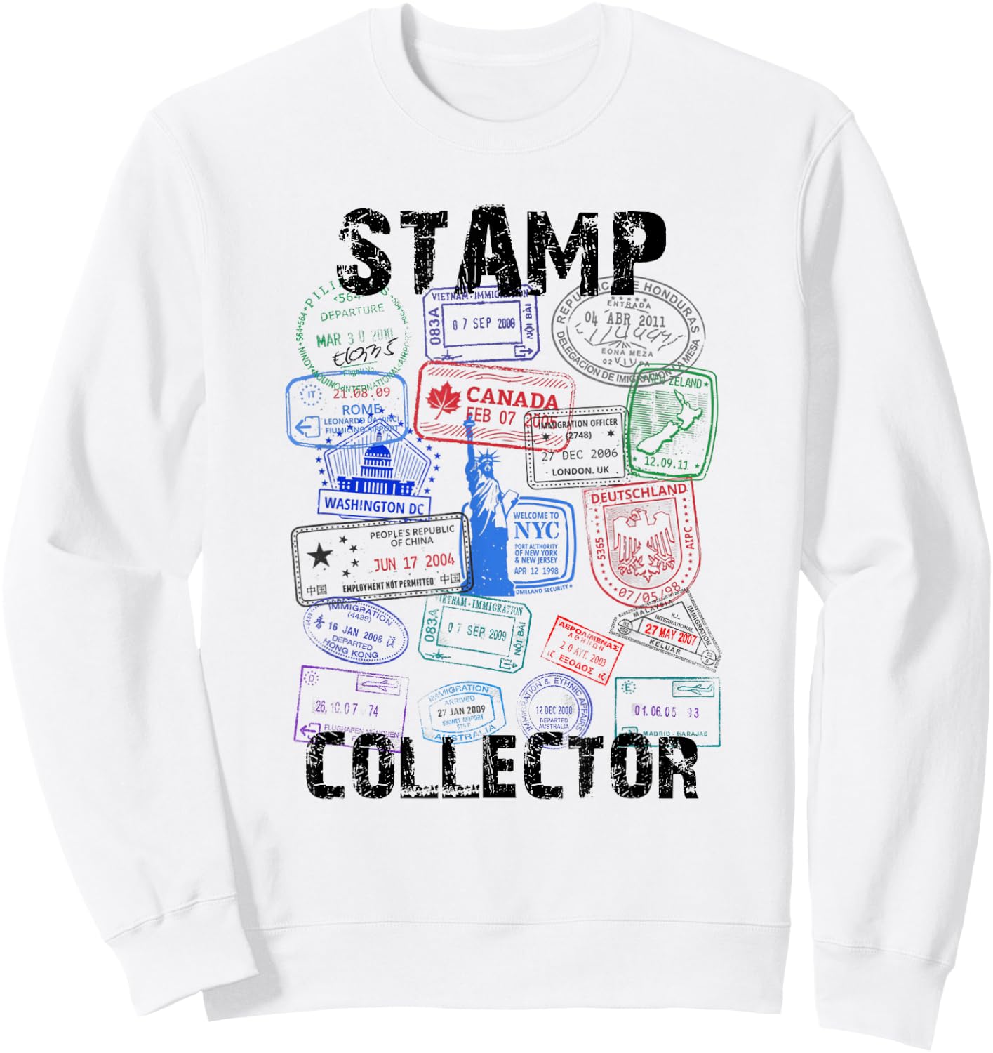 Passport Stamps Shirt Travel Vacation Sweatshirt - Sweatshirt | White