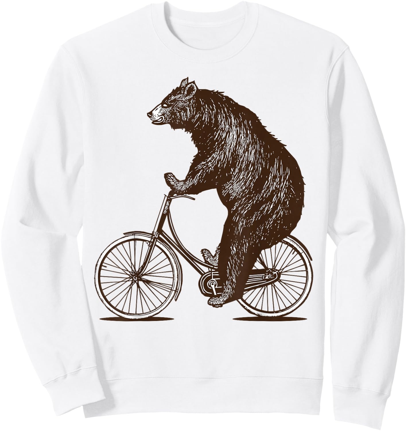 Bear on Bike Cute Grizzly Bicycling Sweatshirt - Sweatshirt | White