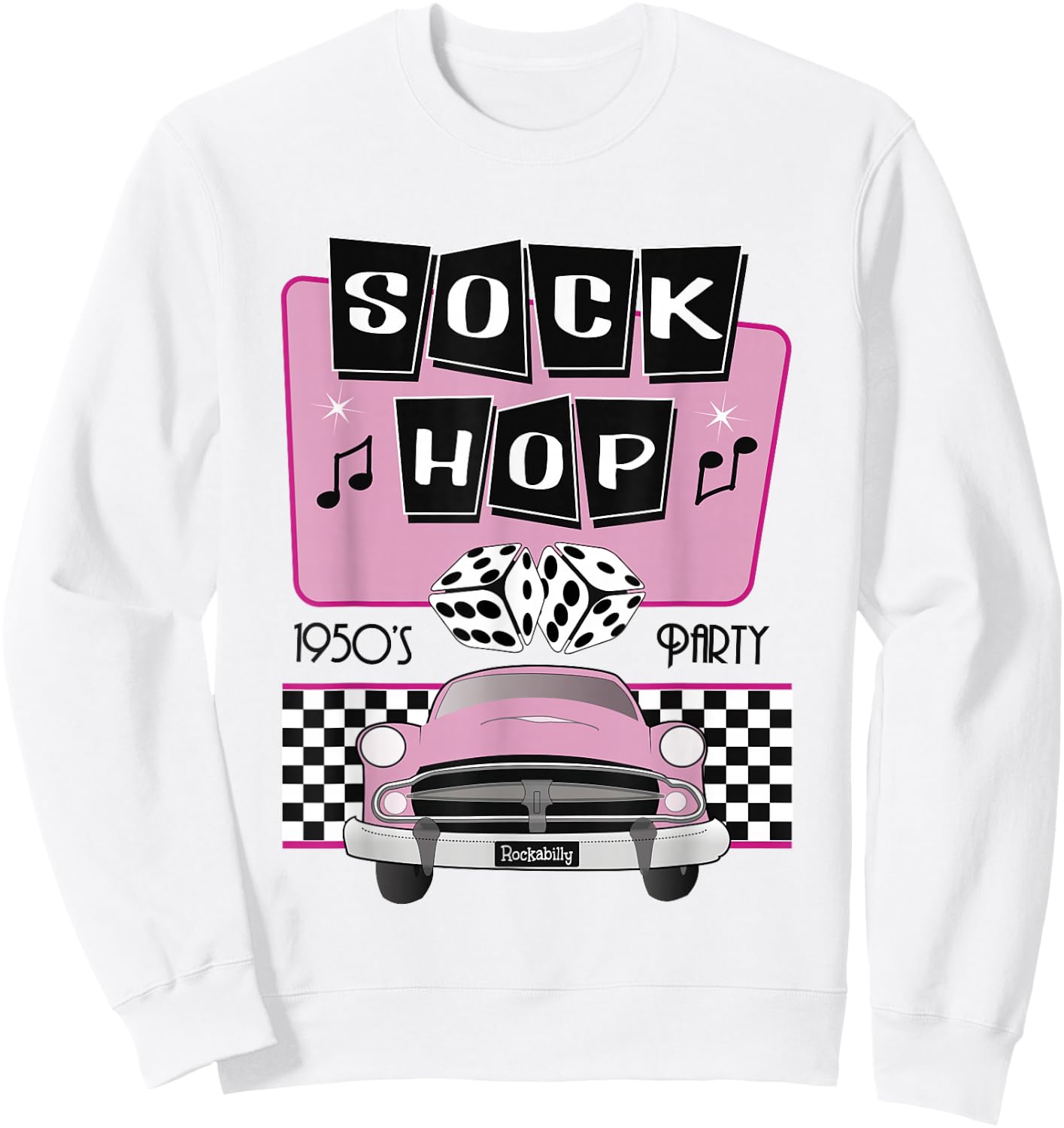 50s Sock Hop Dance Retro 1950s Party Doo Wop Rockabilly Pink Sweatshirt - Sweatshirt | White