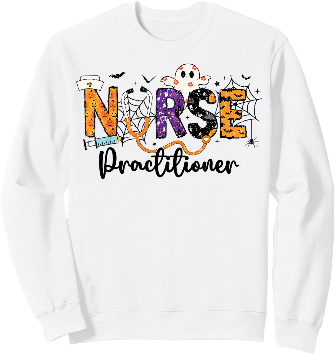 Practitioner Nurse NP Ghost Halloween Nursing Women Girls Sweatshirt - Sweatshirt | White