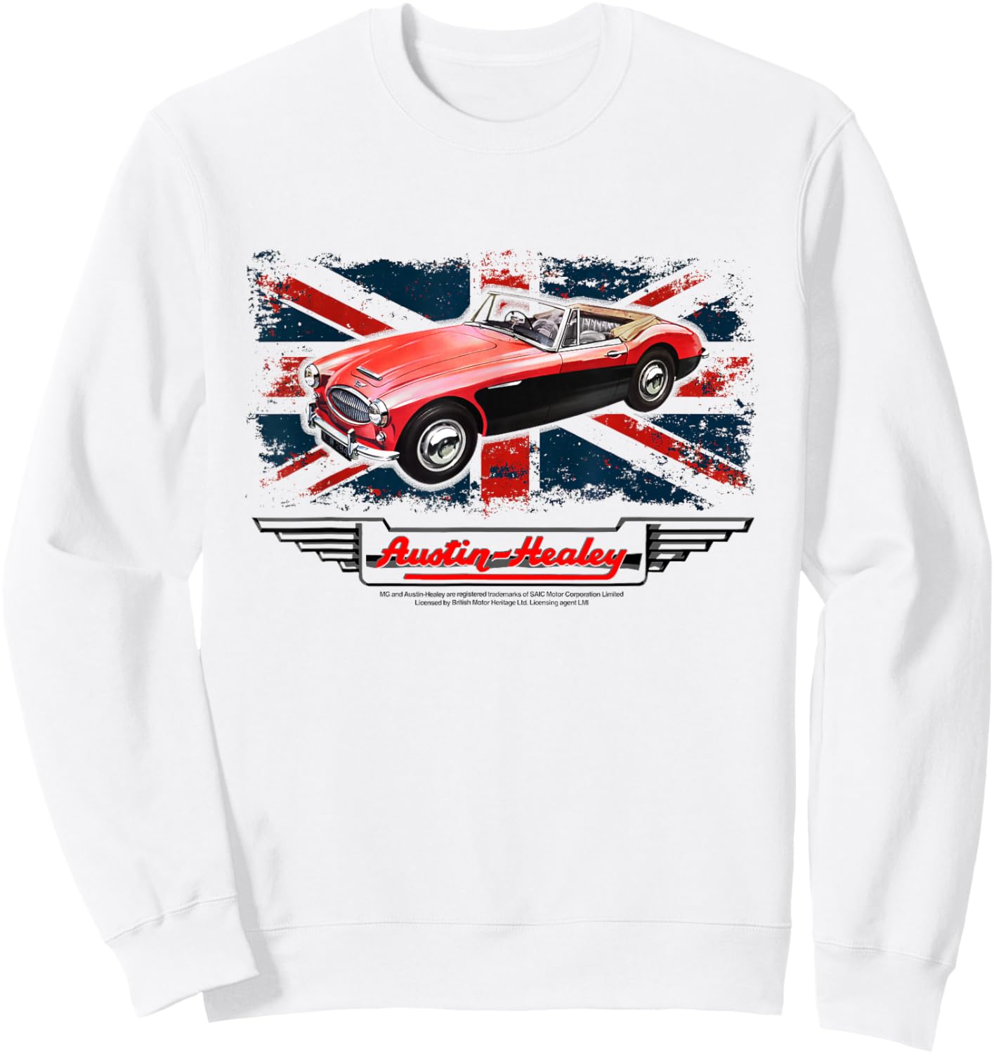 Austin-Healey 3000 Retro Sports Car Union Jack UK Flag Sweatshirt - Sweatshirt | White