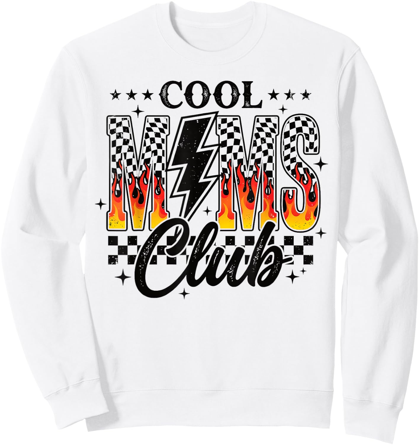 Cool Moms Club Checkered Lightning Flame Retro Trendy Mom Sweatshirt - Sweatshirt | White