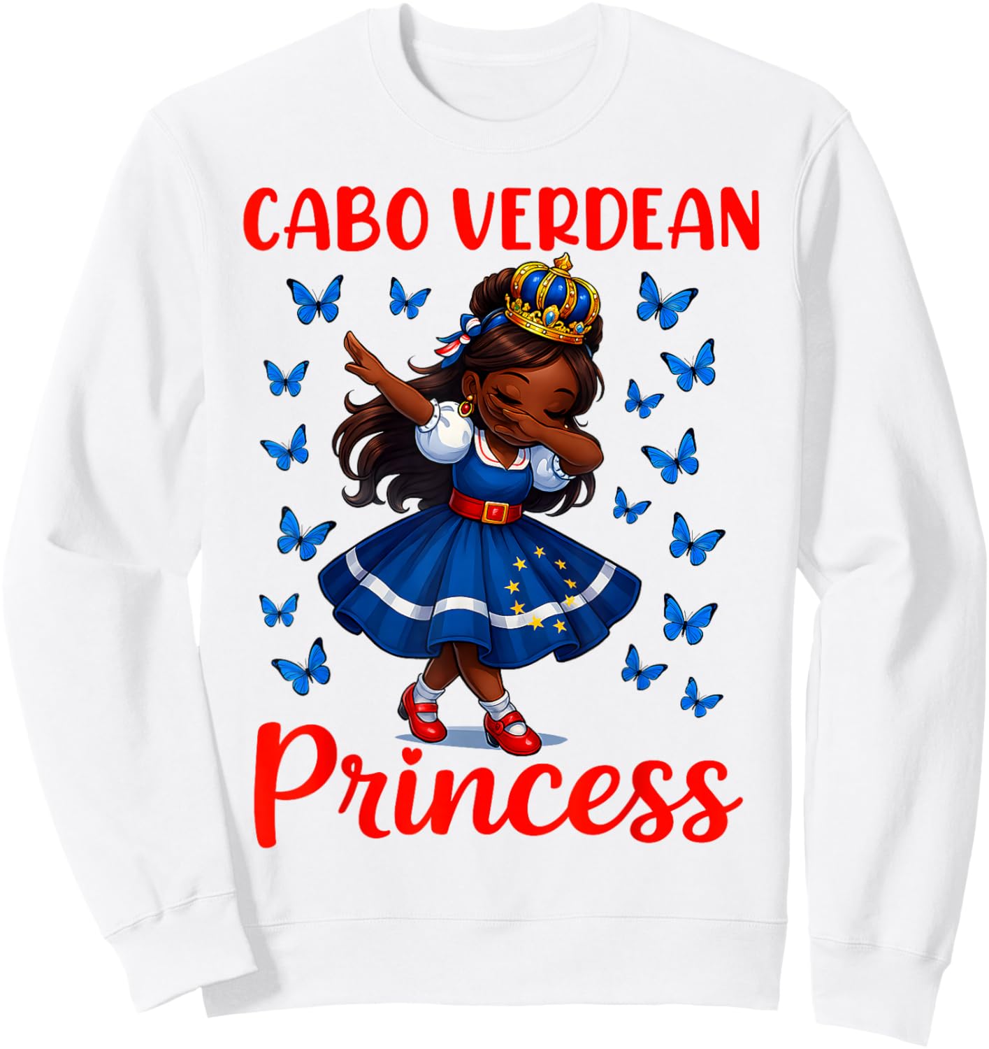 Cabo Verdean Princess Dabbing Girl Cabo Verde Pride Girls Sweatshirt - Sweatshirt | White