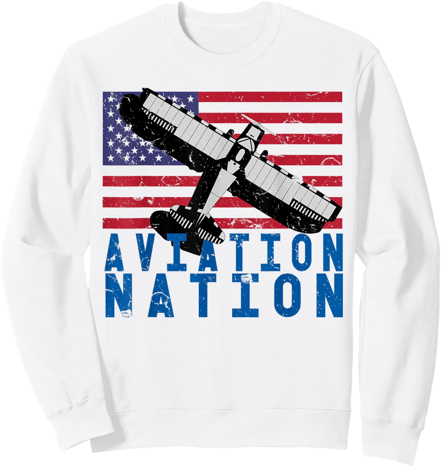 Aviation Nation Distressed Patriotic Flying Pilot Sweatshirt - Sweatshirt | White
