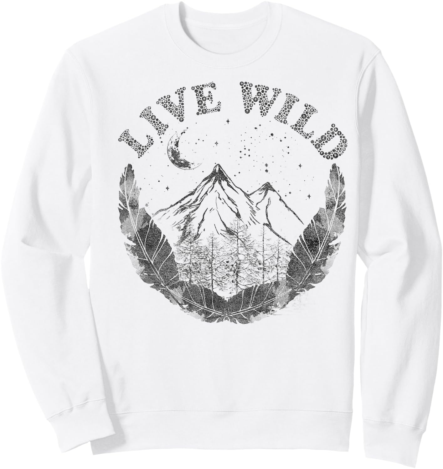 Live Wild Mountain And Feathers Sketch Sweatshirt - Sweatshirt | White