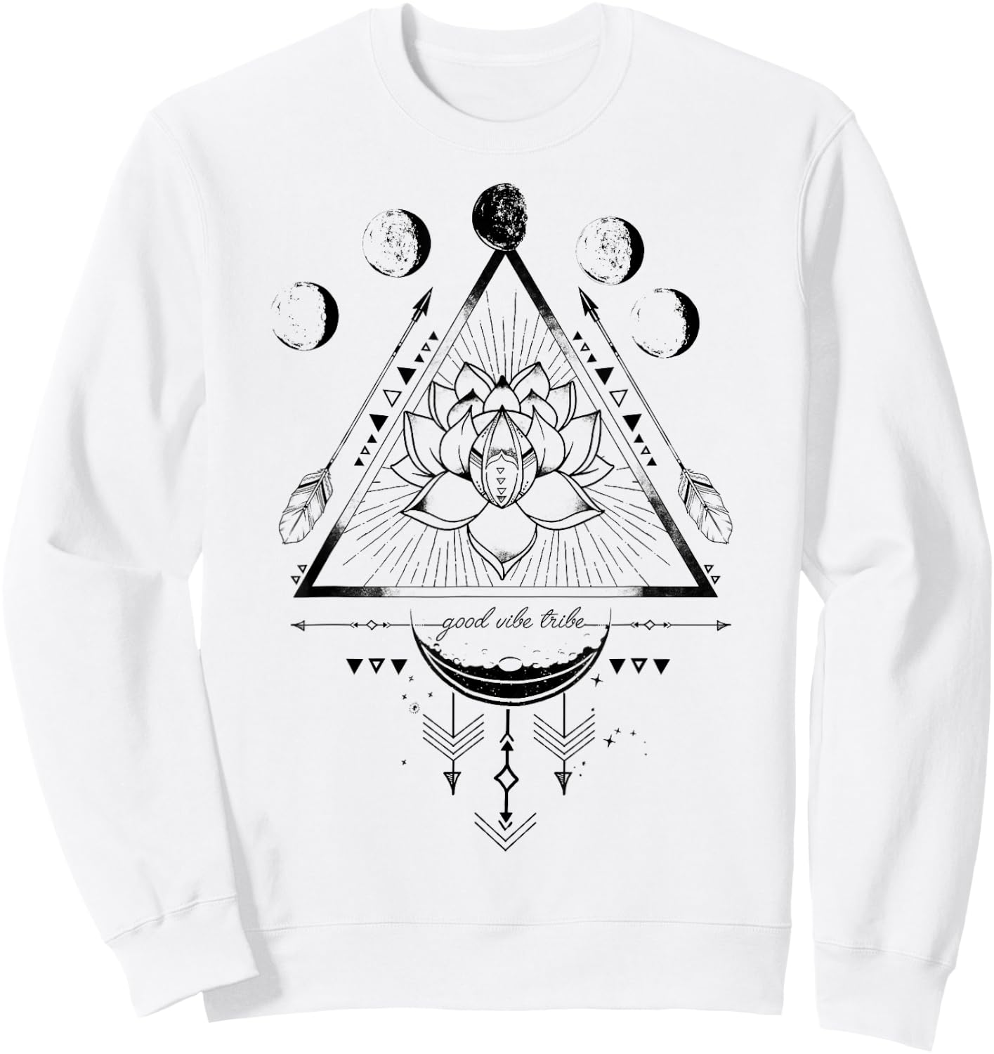 Moon Phase Good Vibe Geometric Lotus Flower Sweatshirt - Sweatshirt | White