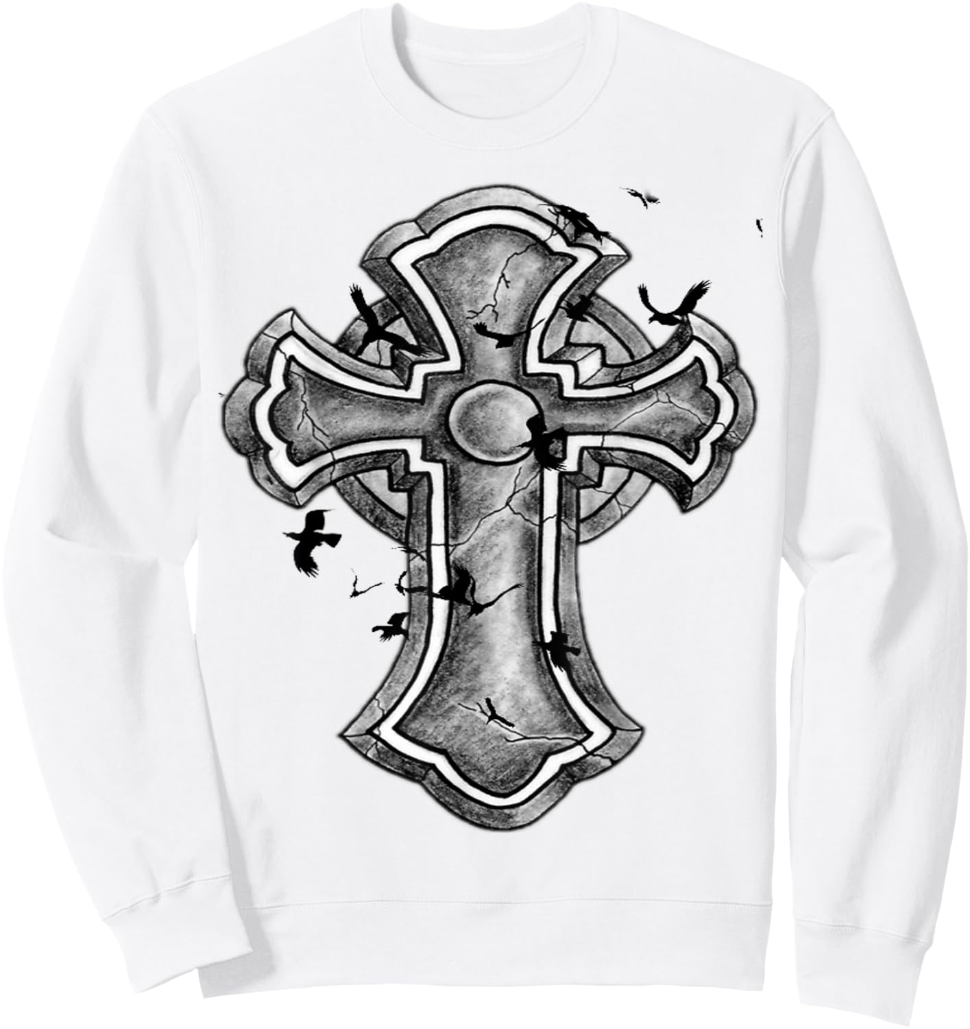 Christian Cross - Cool Strong Cross with Birds Sweatshirt - Sweatshirt | White