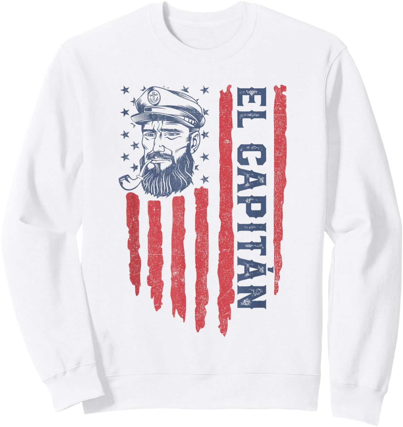 El Capitan American Flag Pontoon Captain Boating 4th of July Sweatshirt - Sweatshirt | White